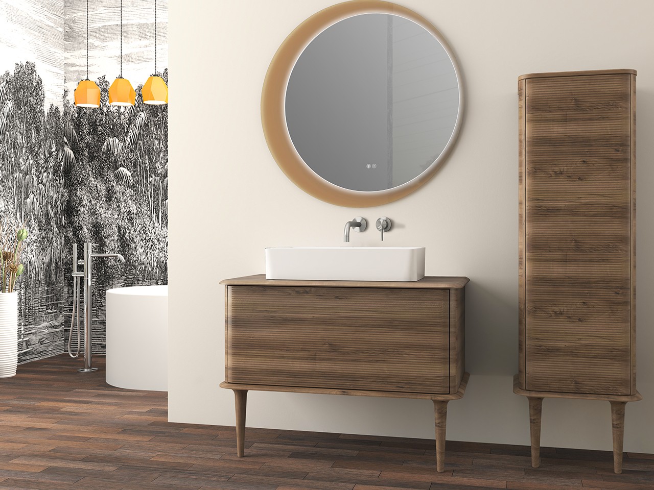 Mobile Bagno ATLAS L98 cm a terra con 1 Cassetto e Toppino - finitura Noce Opaco-9019603