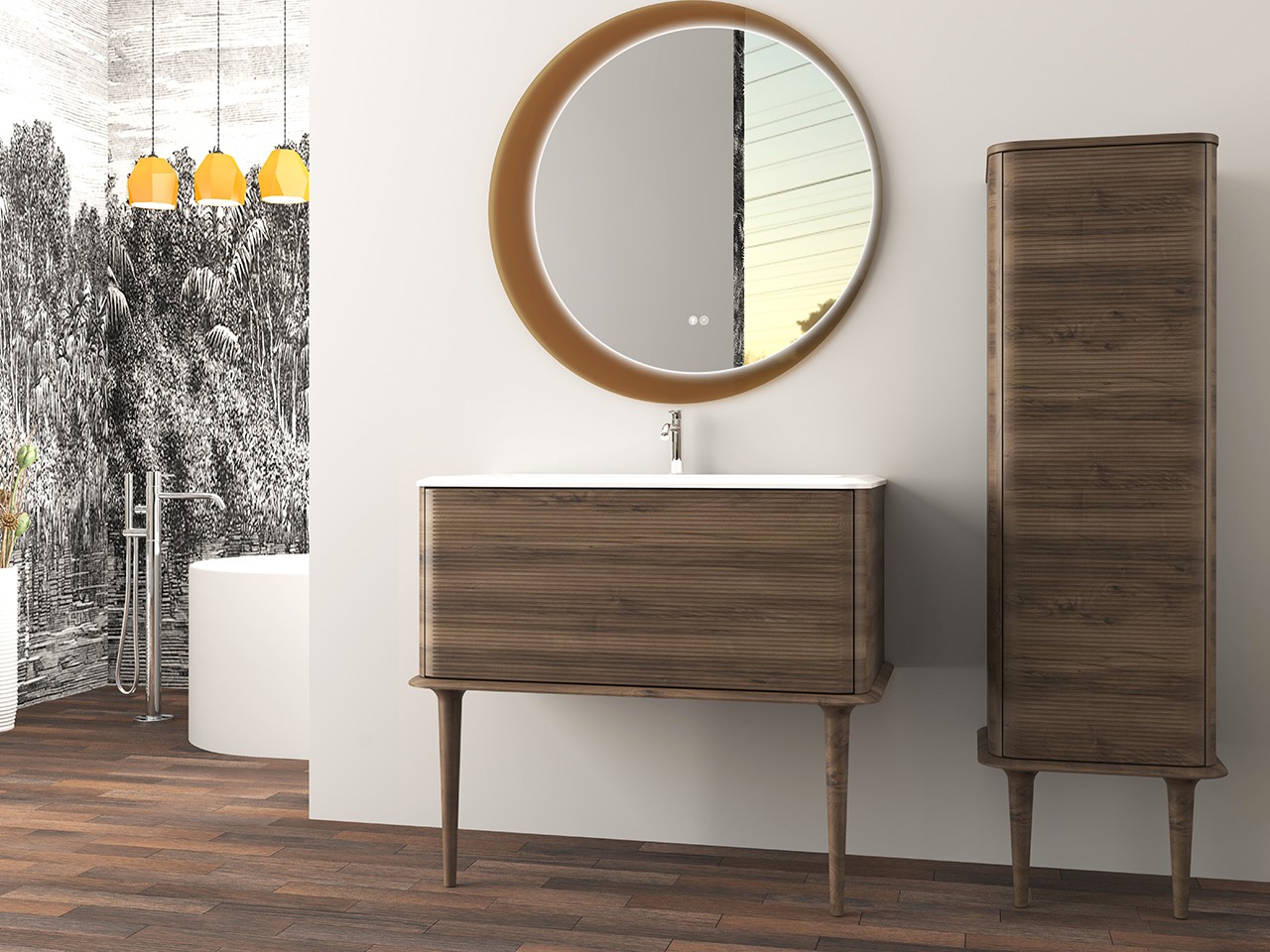 Mobile Bagno ATLAS L98 cm a terra con 1 Cassetto e Lavabo Unitop in Resina - finitura Noce Opaco-9019609