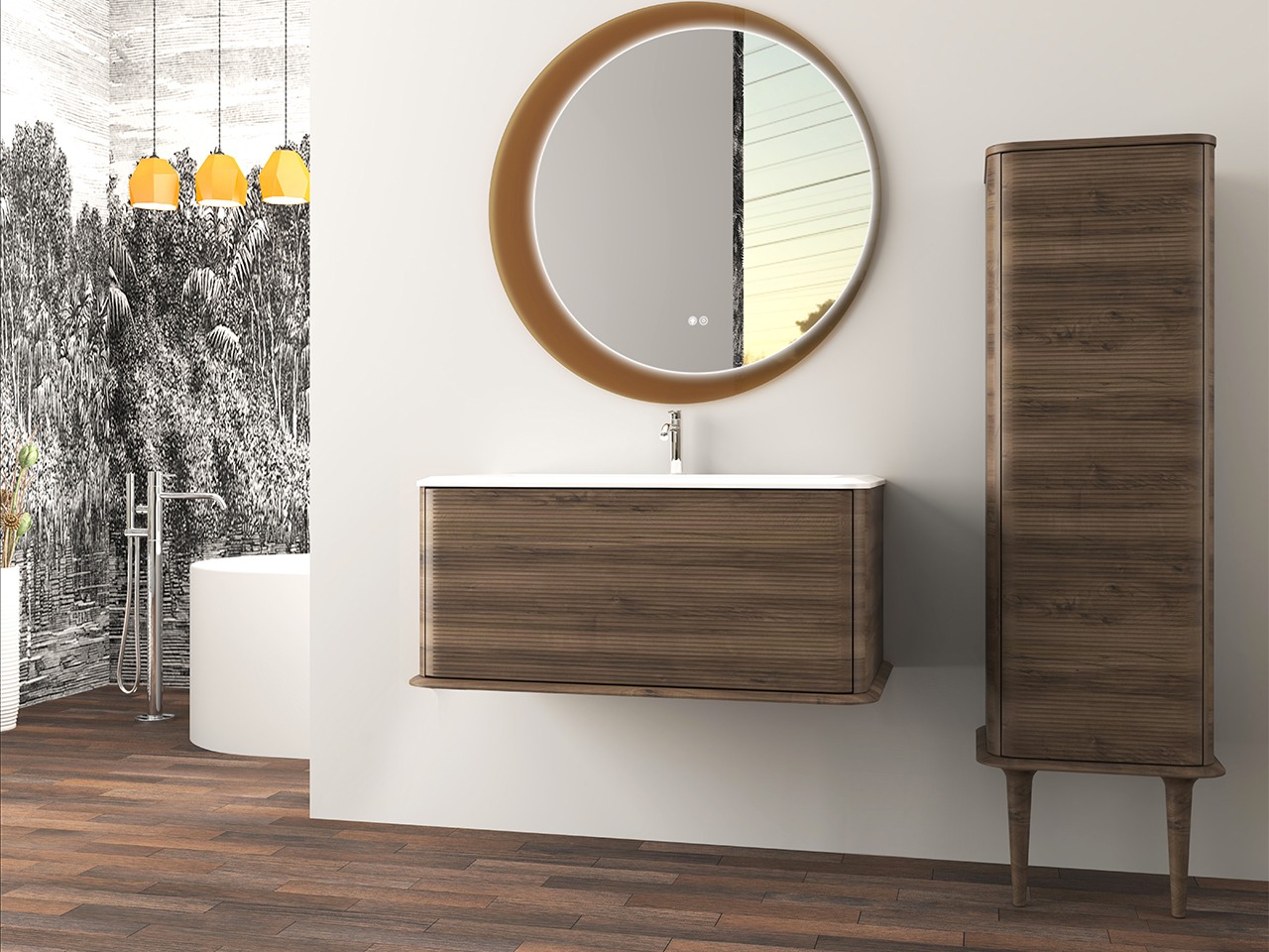 Mobile Bagno ATLAS L98 cm sospeso con 1 Cassetto e Lavabo Unitop in Resina - finitura Noce Opaco-9019597