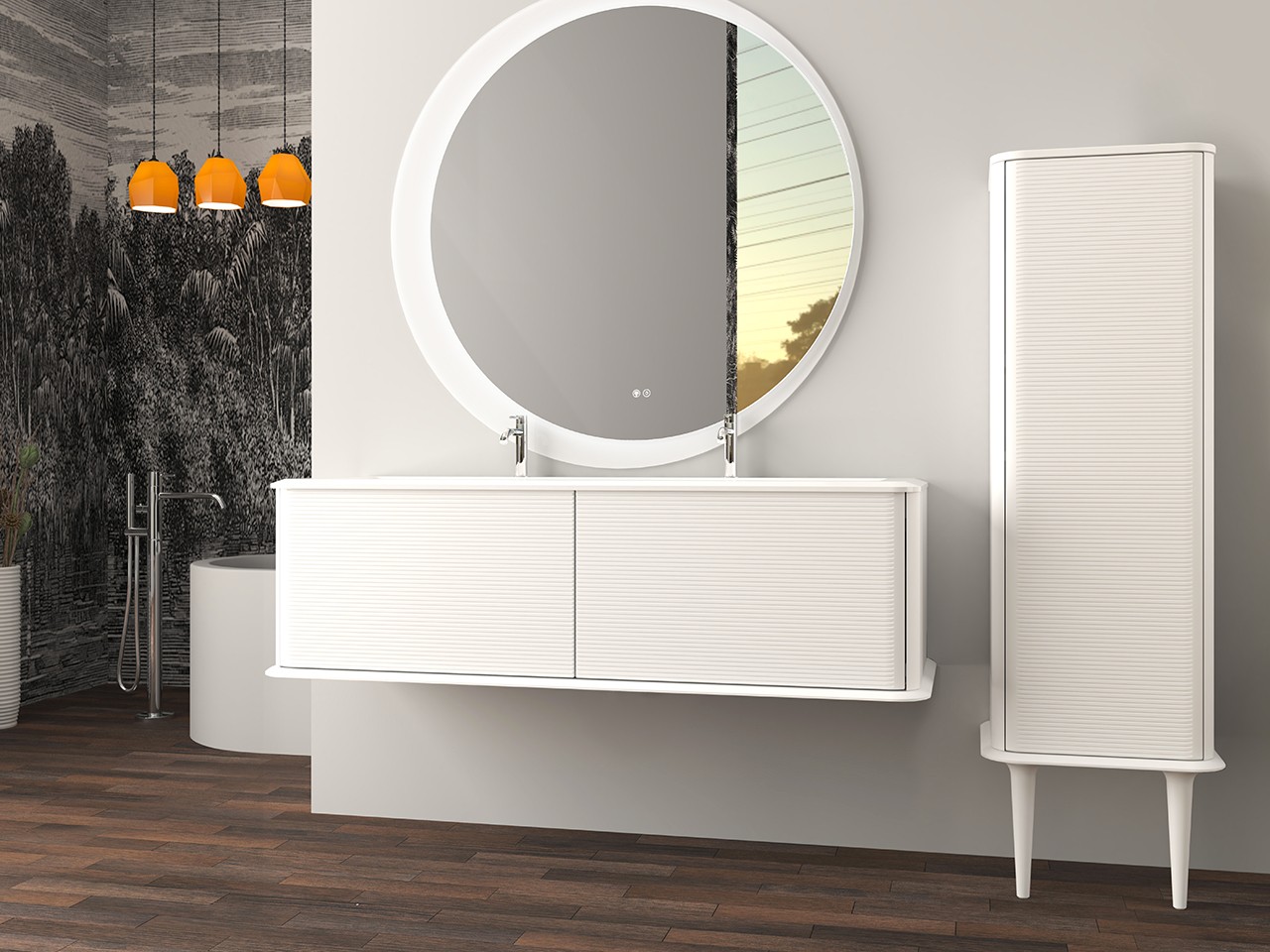 Mobile Bagno ATLAS L144 cm sospeso con 2 Cassetti e Lavabo Unitop in Resina - finitura Bianco Opaco-9019618