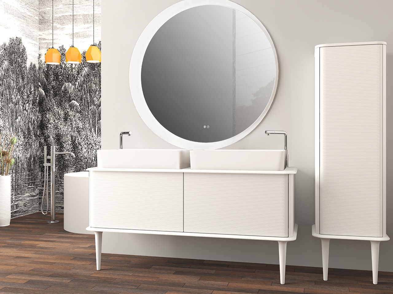 Mobile Bagno ATLAS L144 cm a terra con 2 Cassetti e Toppino - finitura Bianco Opaco-9019624