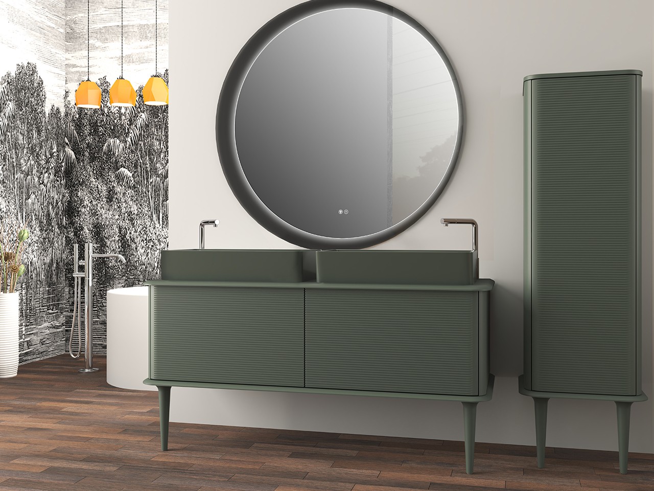 Mobile Bagno ATLAS L144 cm a terra con 2 Cassetti e Toppino - finitura Verde Opaco-9019629