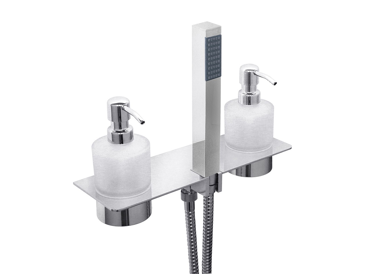 Mensola Doccia Genius Square 30 cm Acciaio Inox con Doccino Ottone Cromato-79415