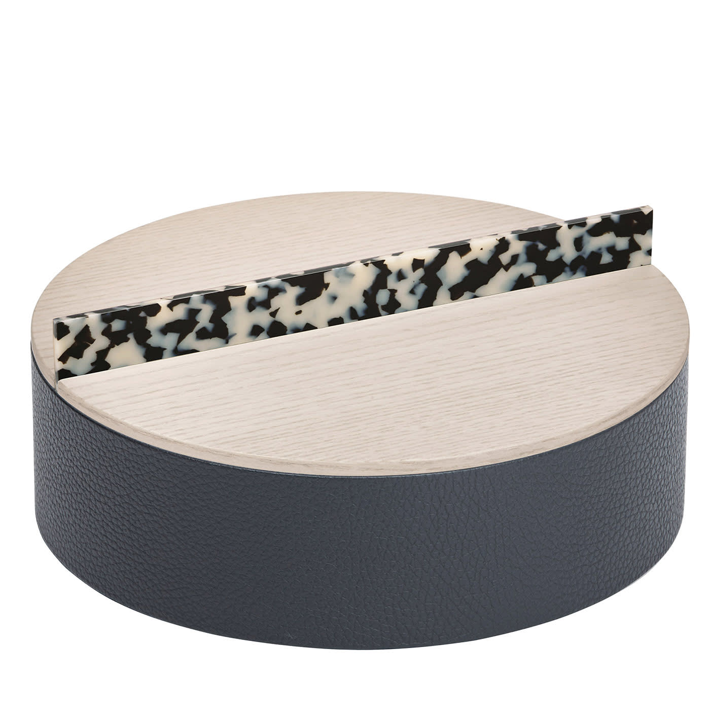 Scatola rotonda Dama Tartaruga grande in legno di frassino e pelle