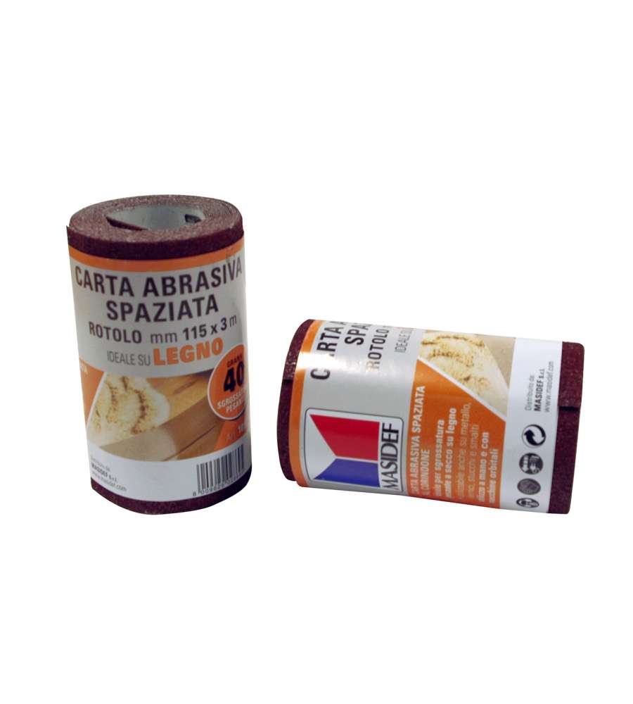 Masidef Rotolo Carta Abrasiva per Legno - Grana 40, 115mm x 3m, Corindone