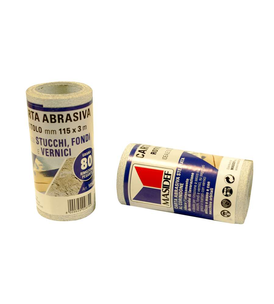 Masidef Rotolo Carta Abrasiva Stearata - Finitura a Secco 115mm x 3m Grana 120
