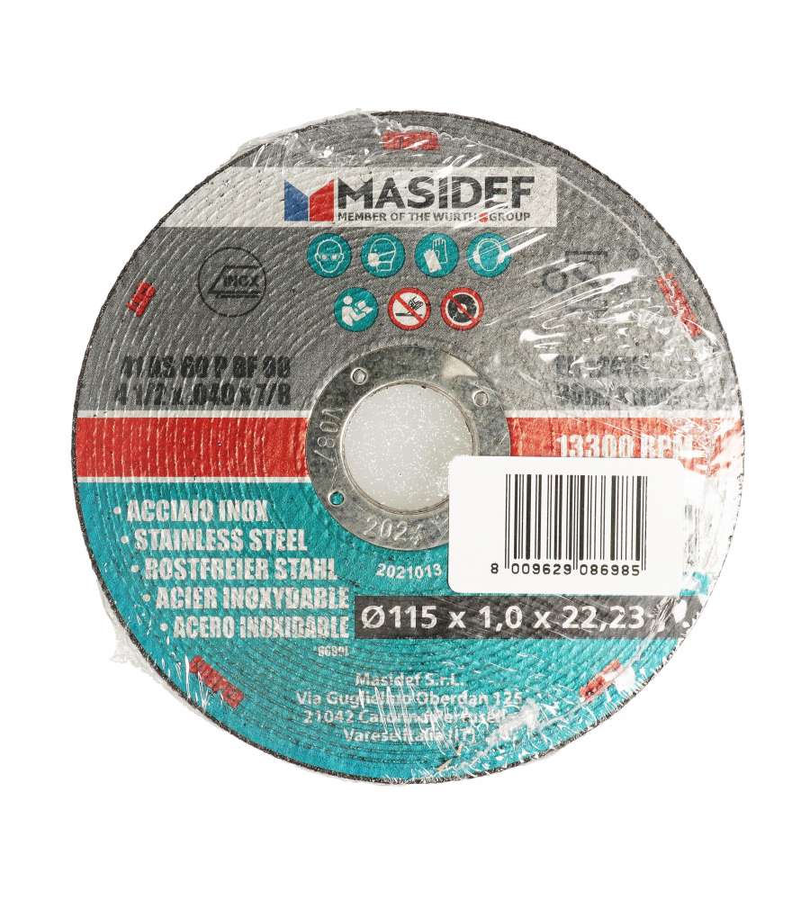 Disco taglio D.115x1,0mm acciaio inox set 5pz