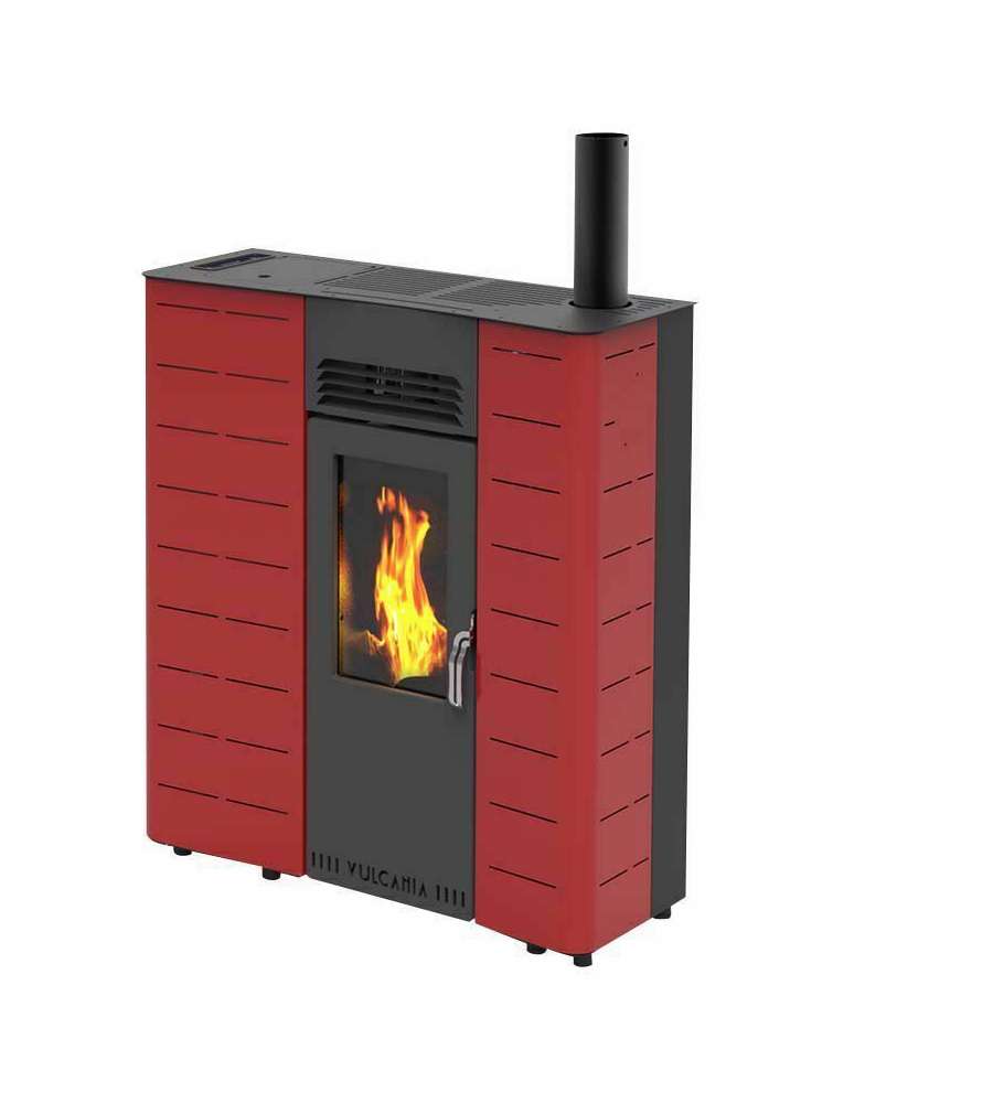 Vulcania Stufa a Pellet Slim Rossa 9,7 kW - Design Compatto 850x310x928 mm