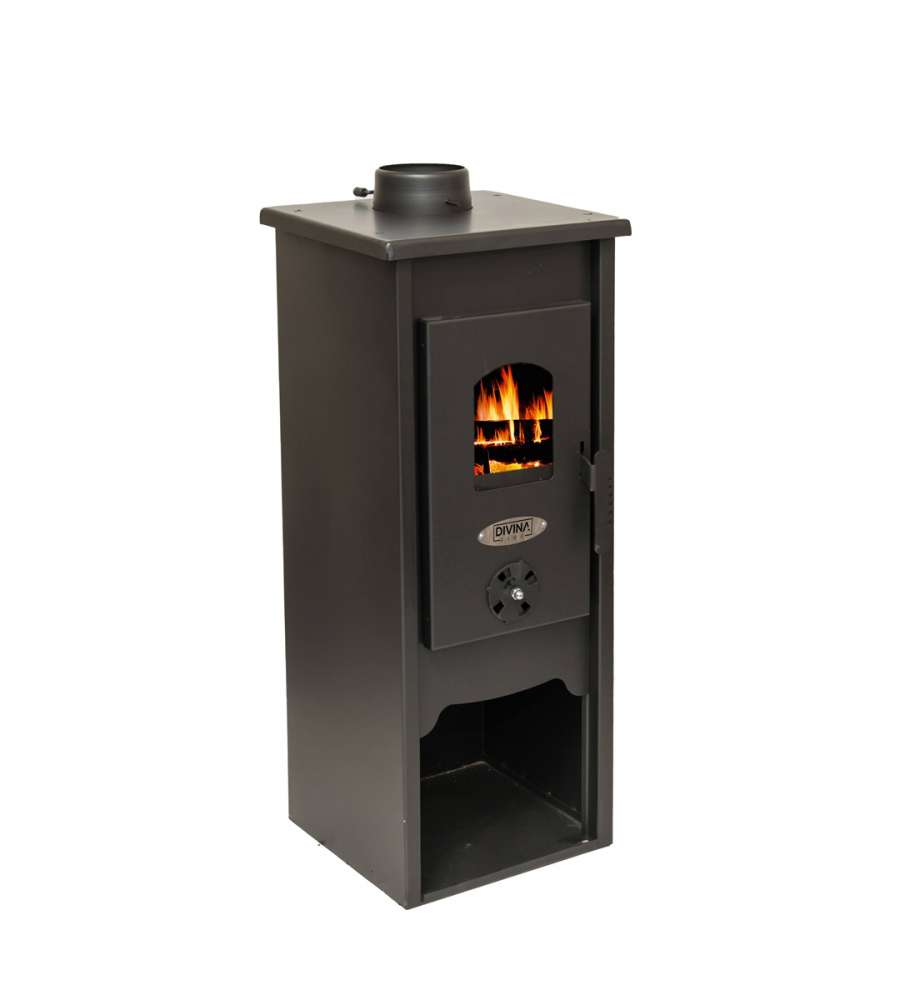 Divina Fire Stufa a Legna Irina - Acciaio - 6,1 kW - 33x33x85 cm