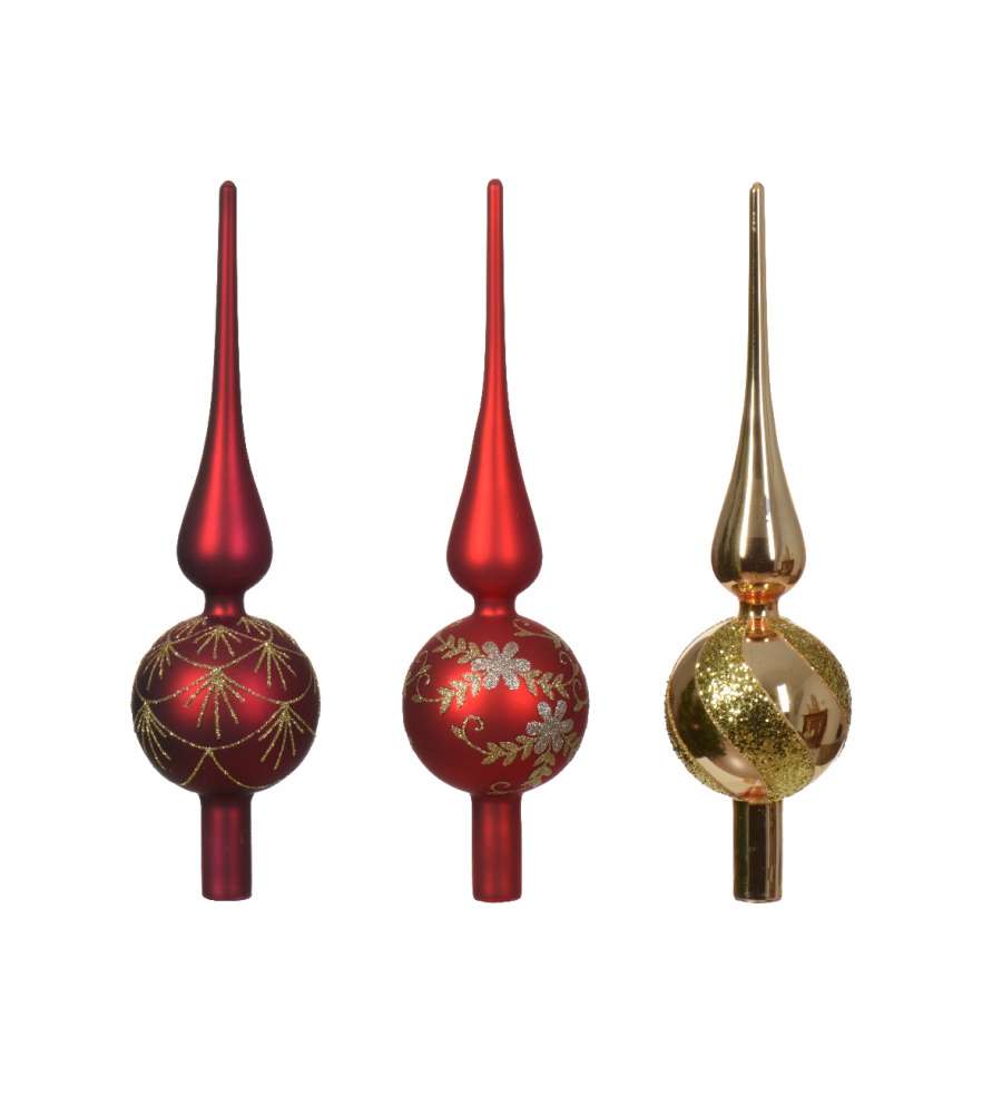 Puntale per albero natalizio rosso oro 8x31