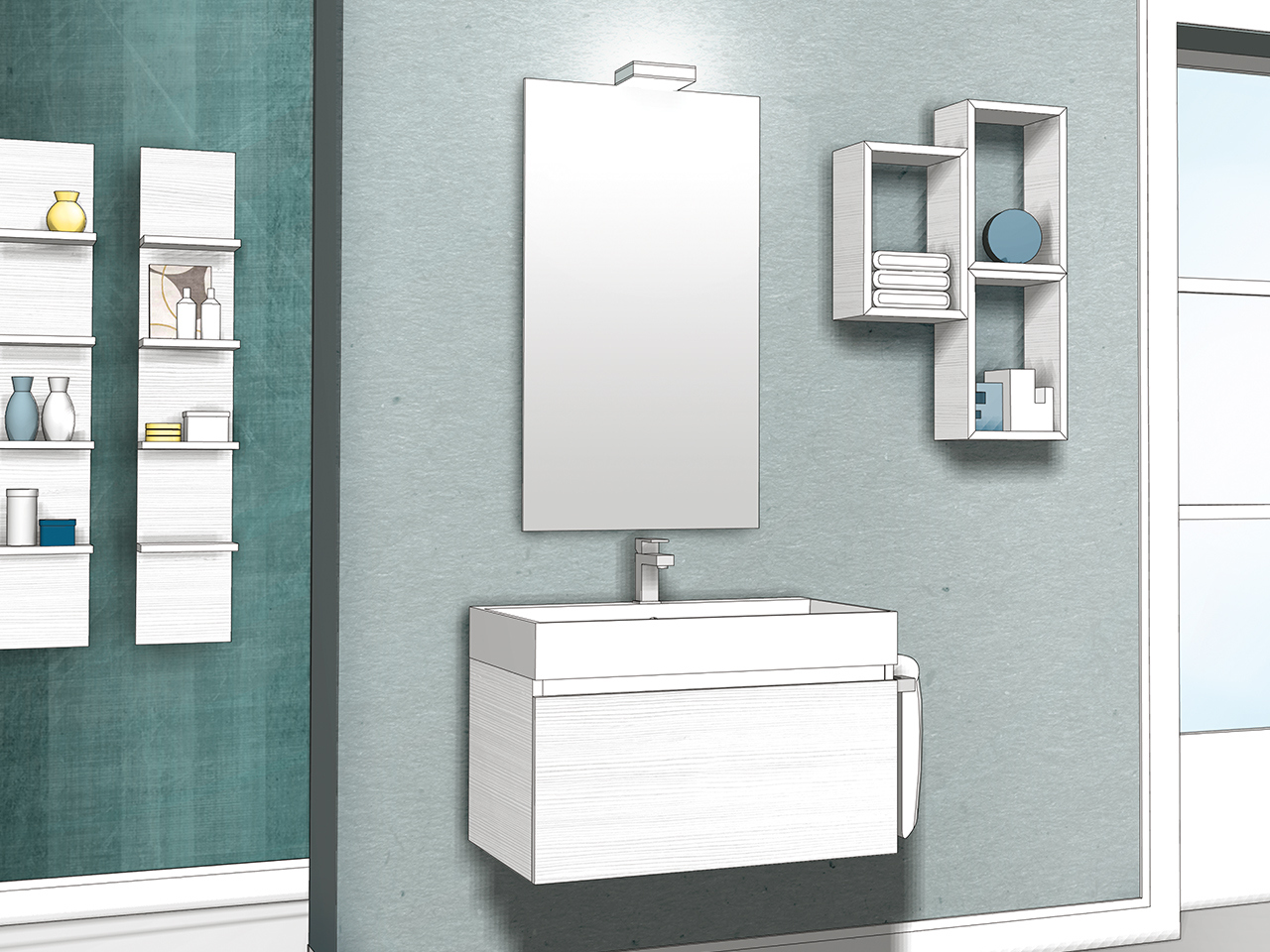 Mobile Bagno Qubo 70 cm 1 Cassetto Bianco Matrix con Lavabo Unitop-9008921