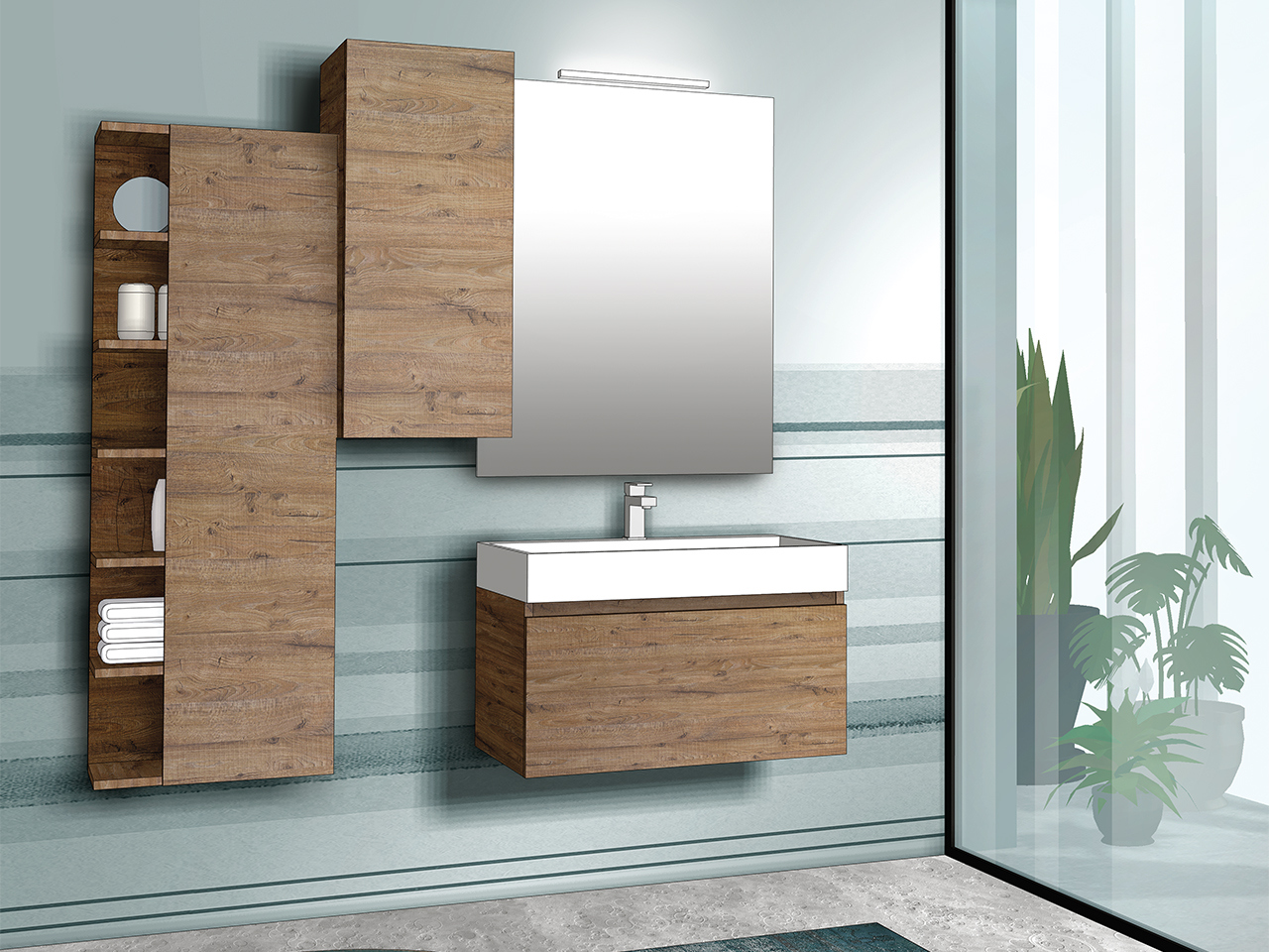 Mobile Bagno Qubo 70 cm 1 Cassetto Sherwood con Lavabo Unitop Bianco Lucido-9008925