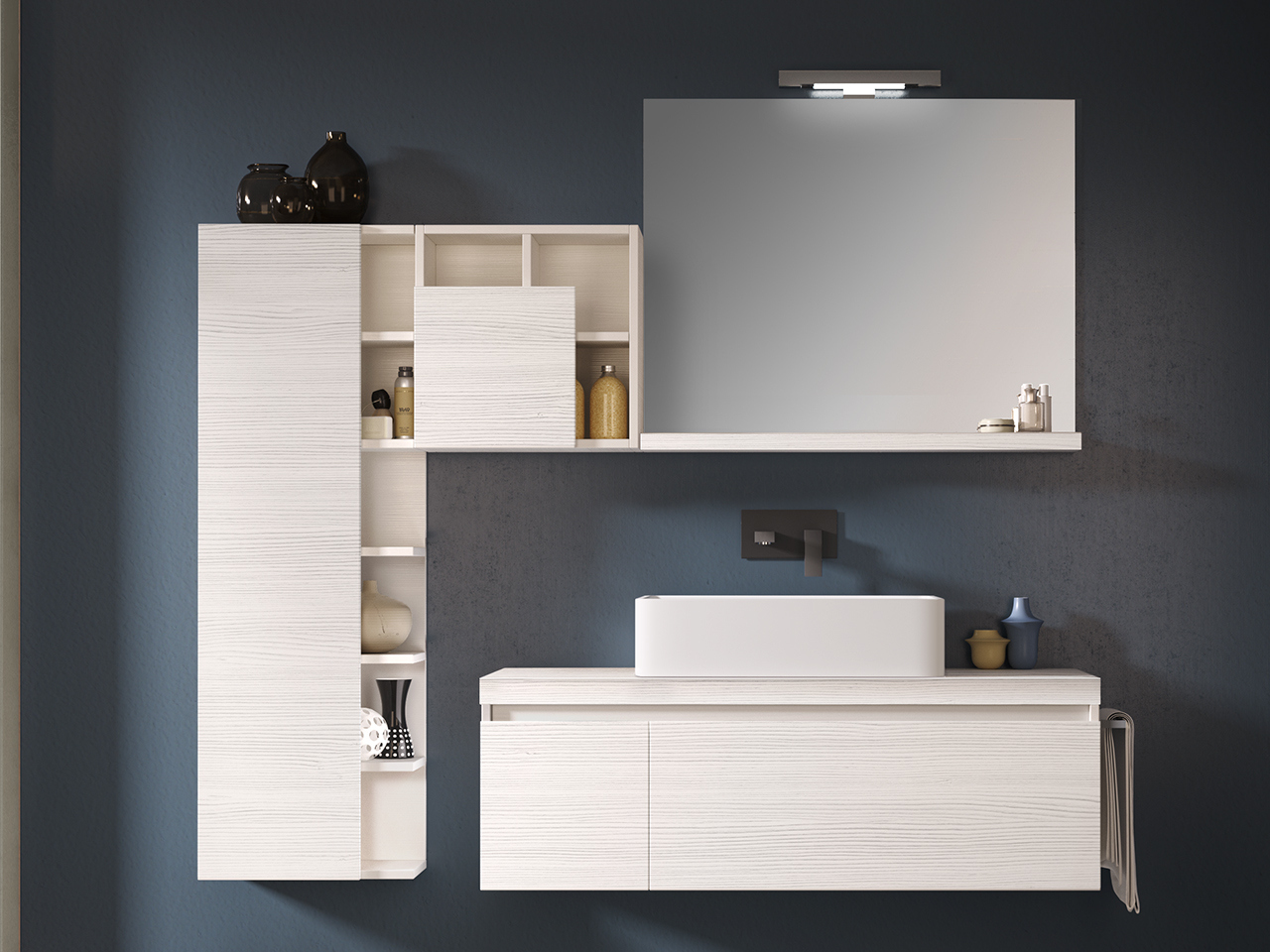 Mobile Bagno Qubo 120 cm Bianco Matrix con Toppino per Lavabo Appoggio-9008937