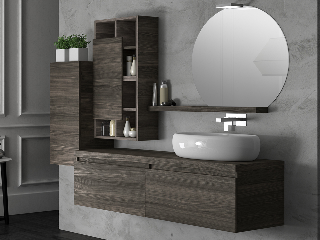 Mobile Bagno Qubo 140 cm Olmo Lava con Toppino-9008946