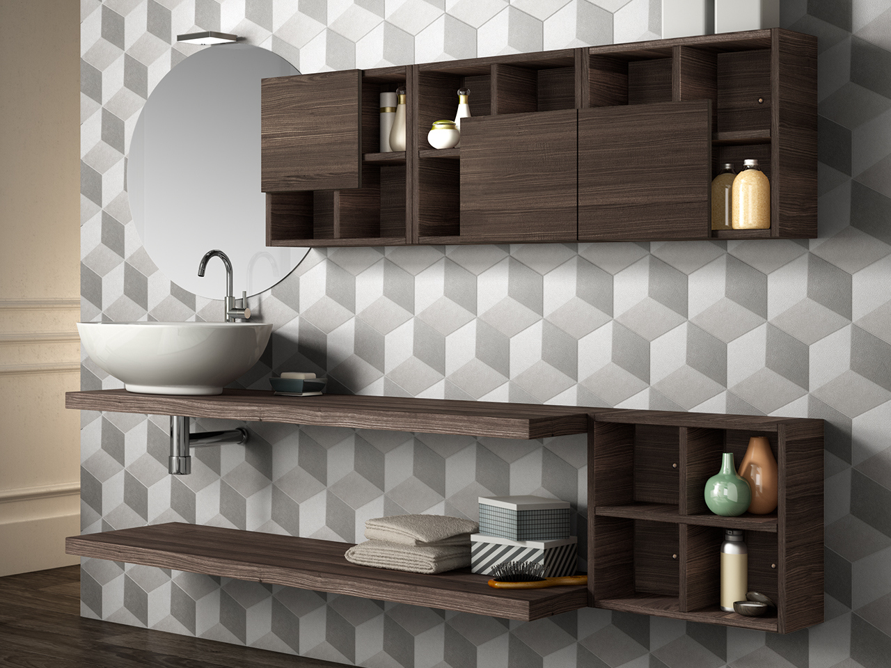 Mobile Bagno Qubo 140 cm Olmo Lava Doppio Top-9008947