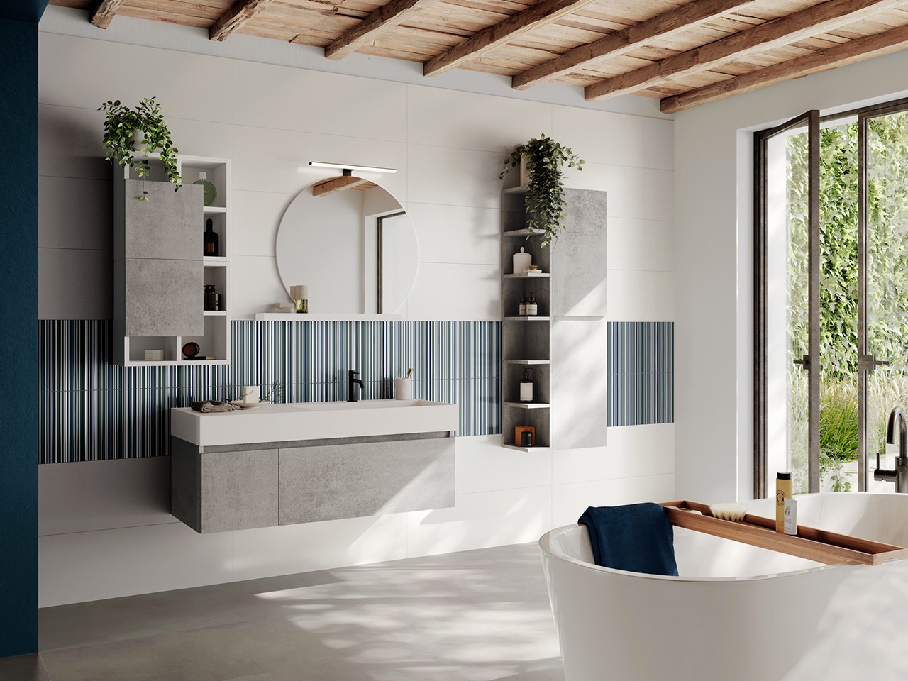 Mobile Bagno Qubo 120 cm Grigio Ossido con Lavabo Unitop Quadro in Resina Vasca Destra-9015684