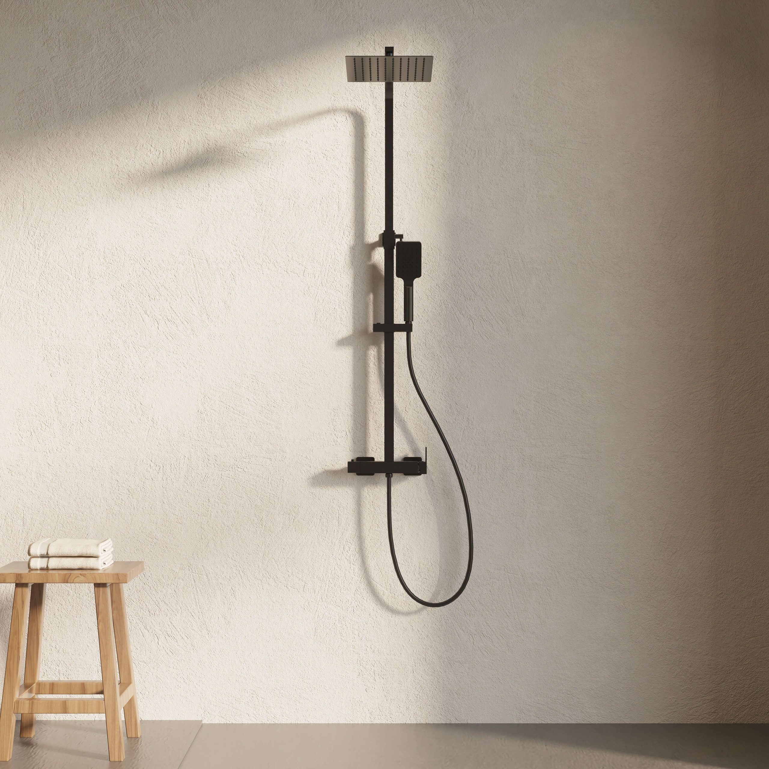 Colonna Doccia Meccanica con Doccino Nero Satinato - Diamante