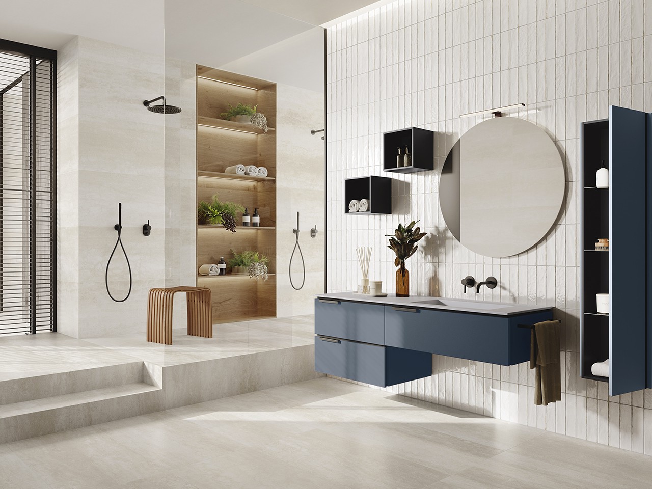Mobile Bagno TOUCH 160 cm 3 Cassetti Azzurro Opaco e Lavabo Unitop Destro in Resina Bianco Lucido-9016684