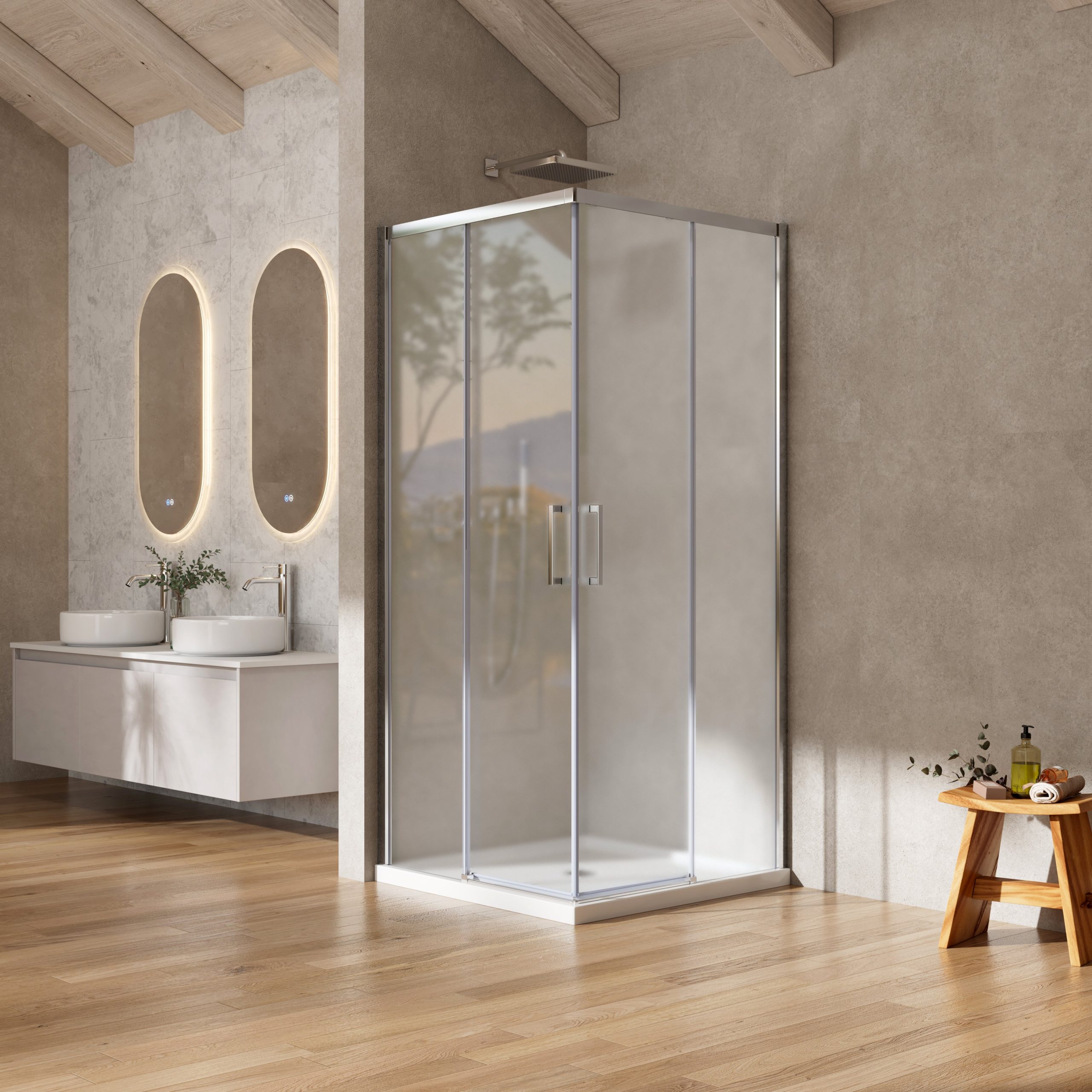 Box Doccia 70x70 cm Doppio Scorrevole Vetro Martellato e Profilo Cromo - Rest