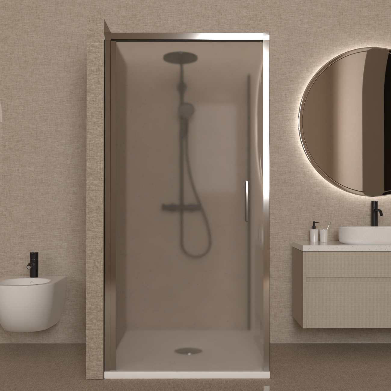 Box Doccia 70x70 cm Battente Vetro Martellato e Profilo Cromo - Rest