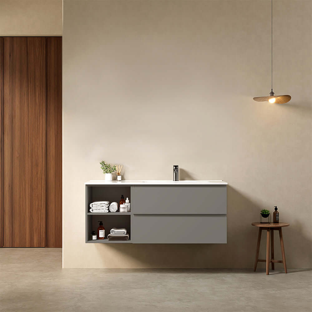 Mobile bagno sospeso 120 cm Grigio Londra Lavabo a Destra in Ceramica Senza Specchio - Fiji Paint Plus