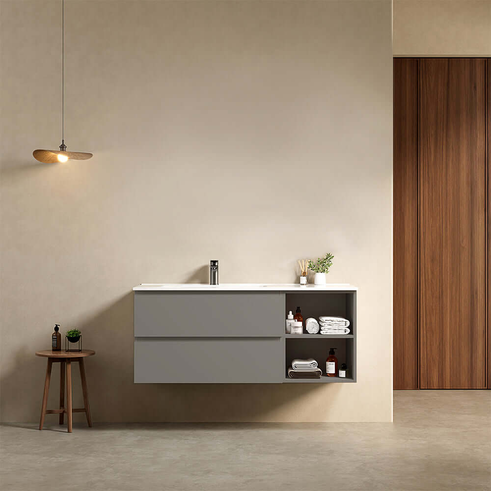 Mobile bagno sospeso 120 cm Grigio Londra Lavabo a Sinistra in Ceramica Senza Specchio - Fiji Paint Plus