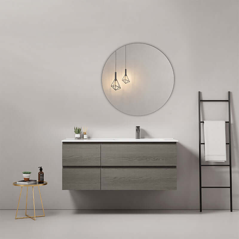 Mobile bagno sospeso 120 cm Grey Lavabo a Destra in Ceramica Specchio Tondo - Fiji Wood