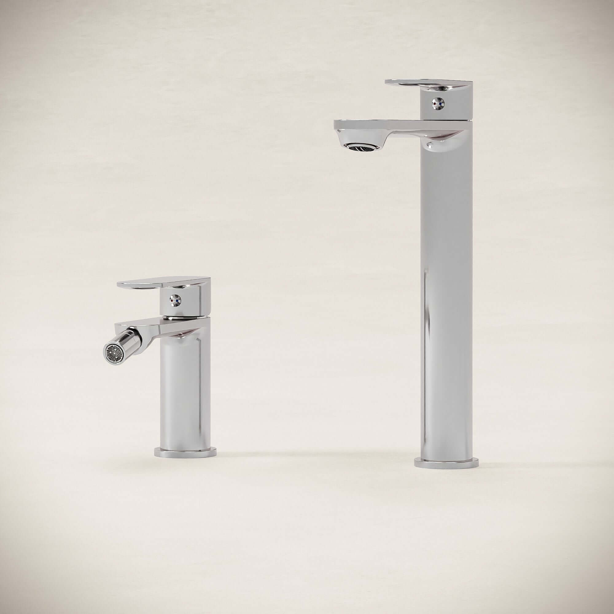 Set Miscelatori Lavabo Alto e Bidet Con Piletta Click Clack Cromo - Neptune