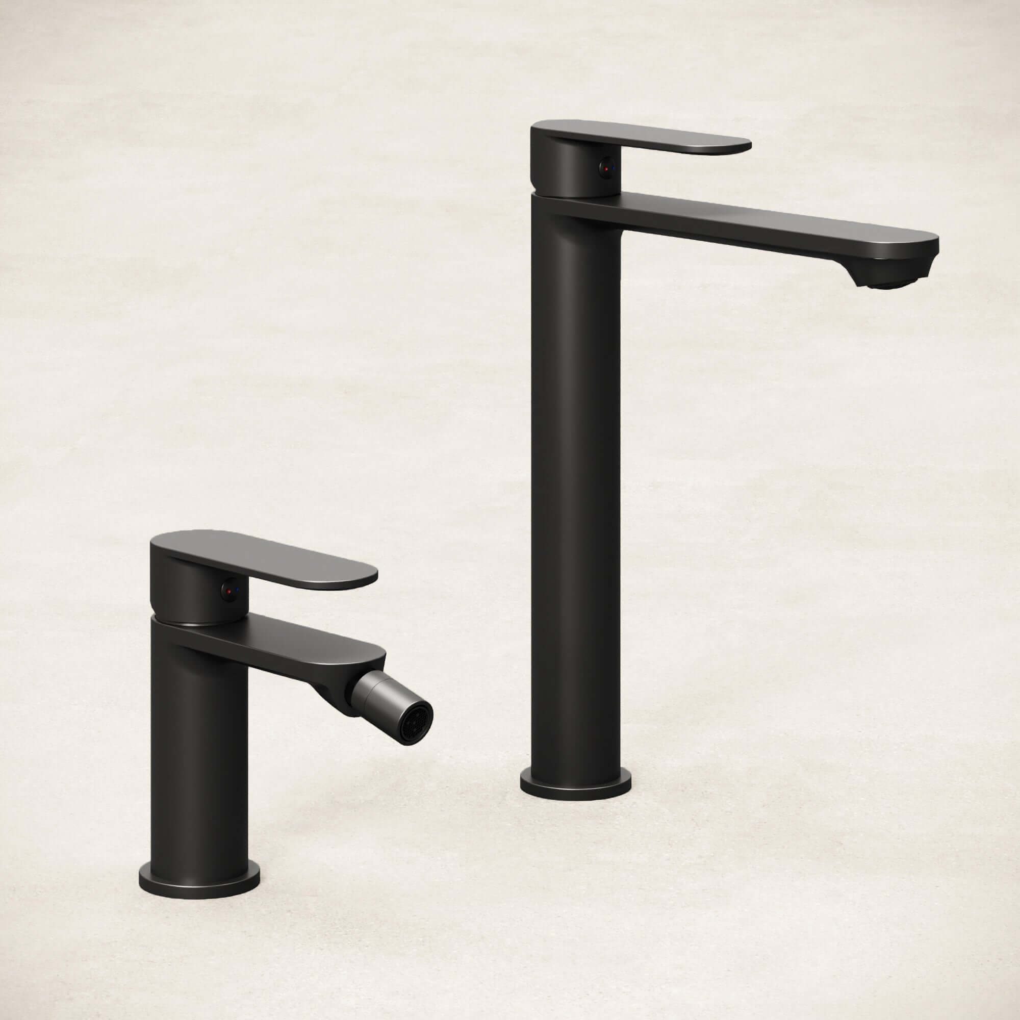 Set Miscelatori Lavabo Alto e Bidet Con Piletta Click Clack Nero - Neptune
