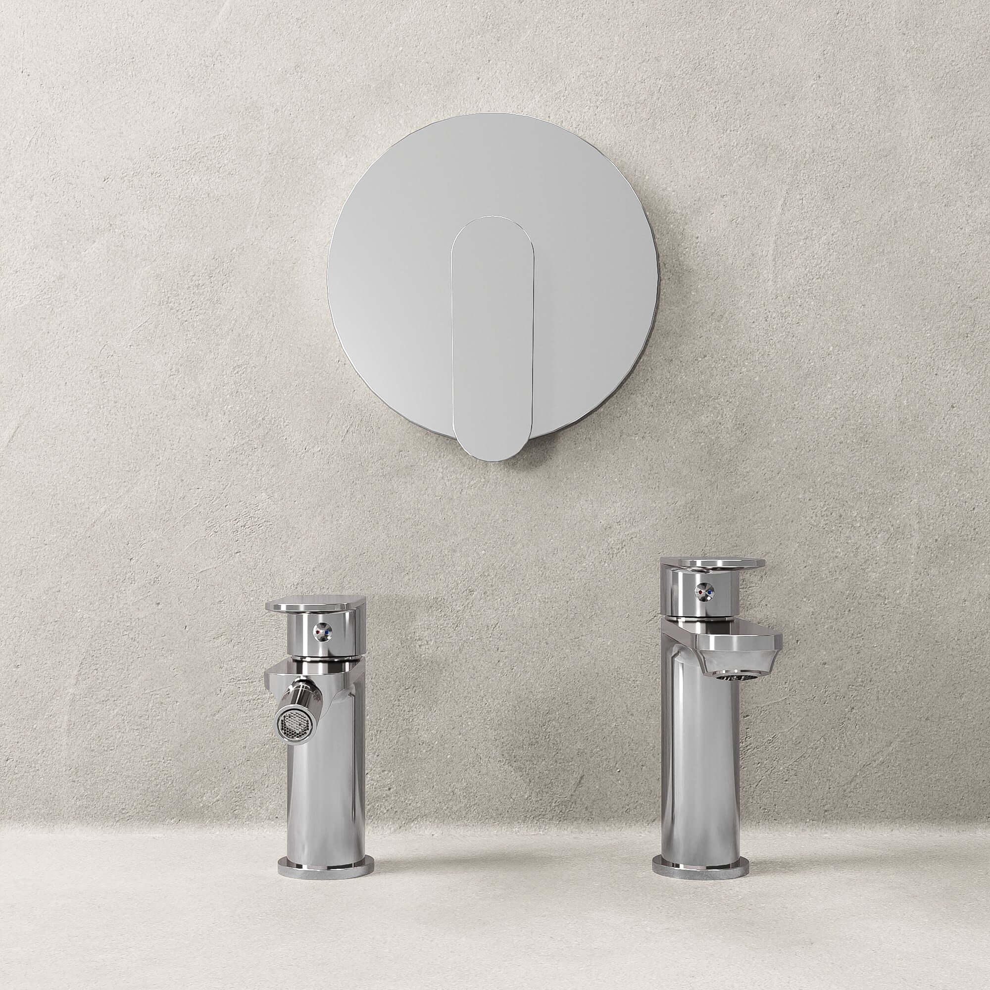 Set Rubinetteria Lavabo Bidet e Doccia Con Piletta Click Clack Cromo - Neptune