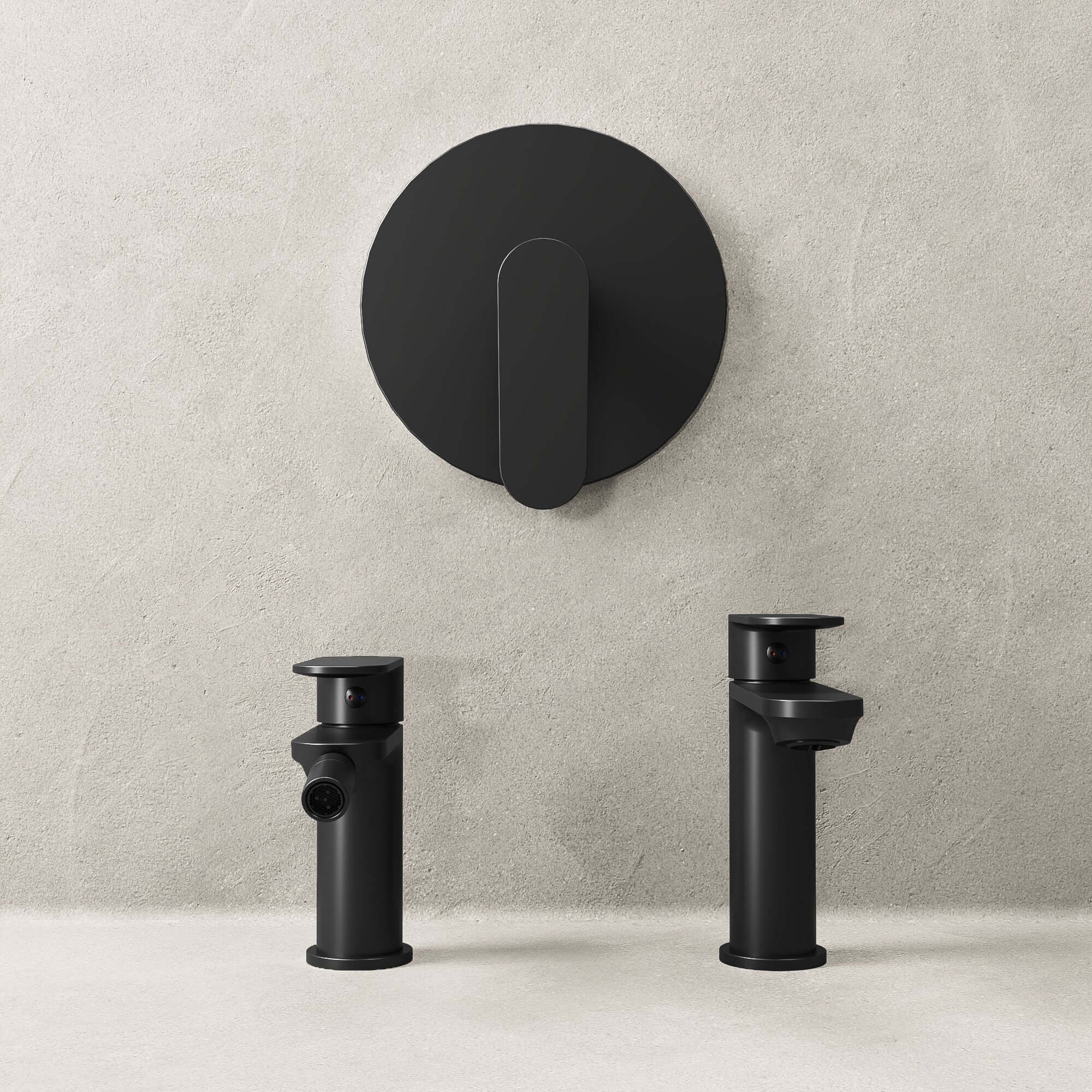 Set Rubinetteria Lavabo Bidet e Doccia Con Piletta Click Clack Nero Satinato - Neptune