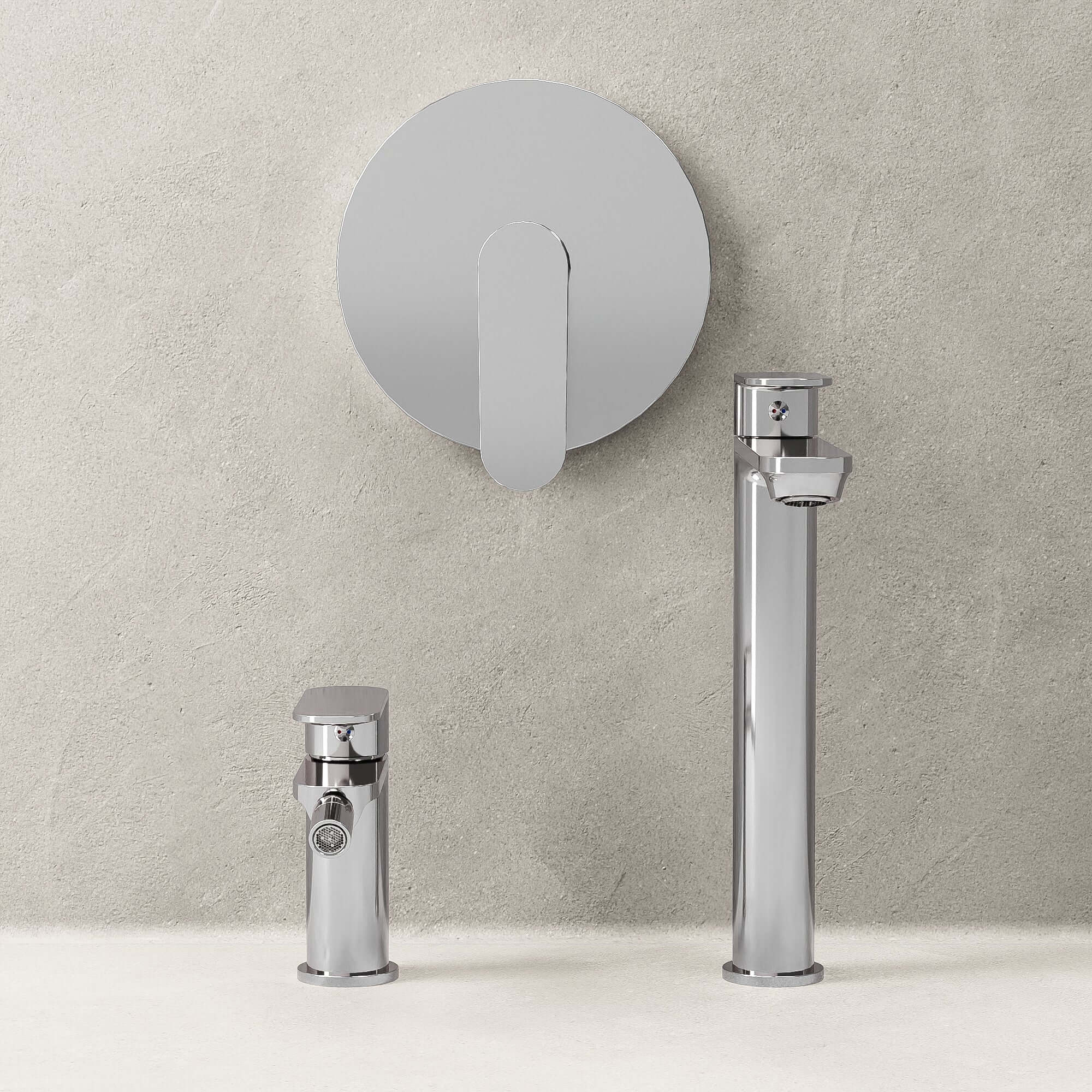 Set Rubinetteria Lavabo Alto Bidet e Doccia Con Piletta Click Clack Cromo - Neptune