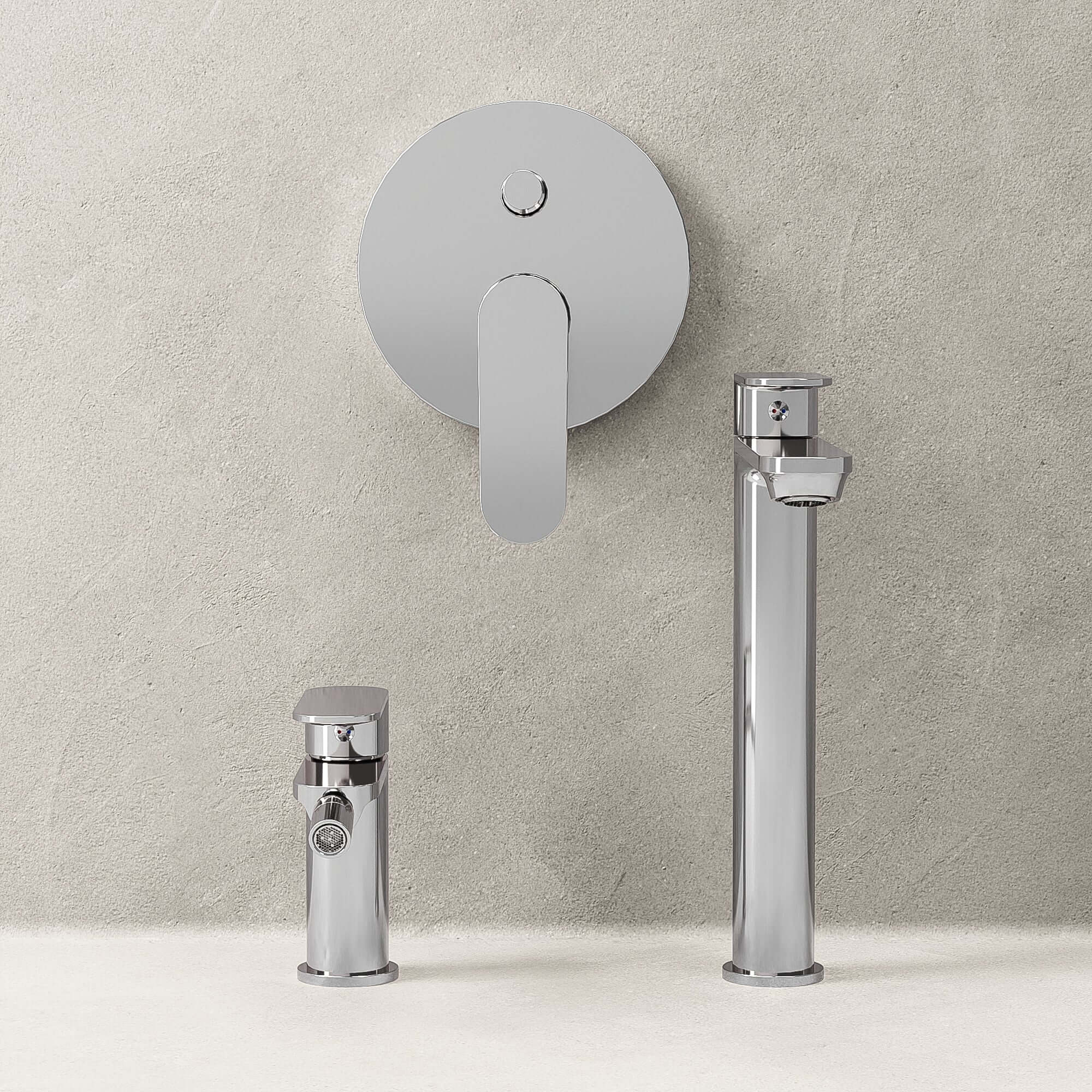 Set Rubinetteria Lavabo Alto Bidet e Doccia Con Deviatore Con Piletta Click Clack Cromo - Neptune