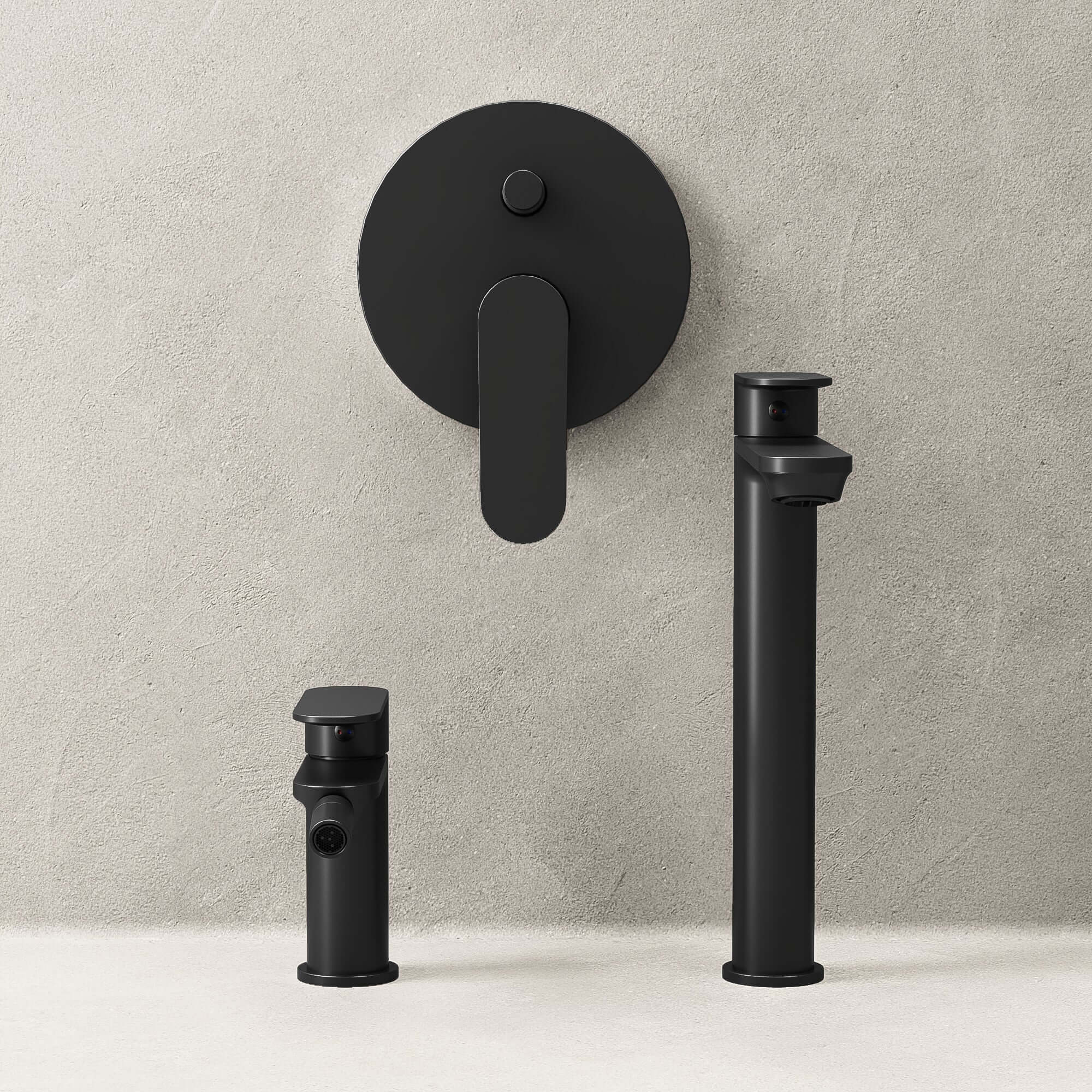 Set Rubinetteria Lavabo Alto Bidet e Doccia Con Deviatore Con Piletta Click Clack Nero - Neptune