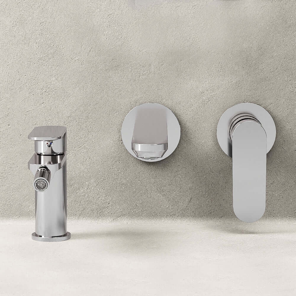 Set Miscelatori Lavabo a Parete e Bidet Con Piletta Click Clack Cromo - Neptune