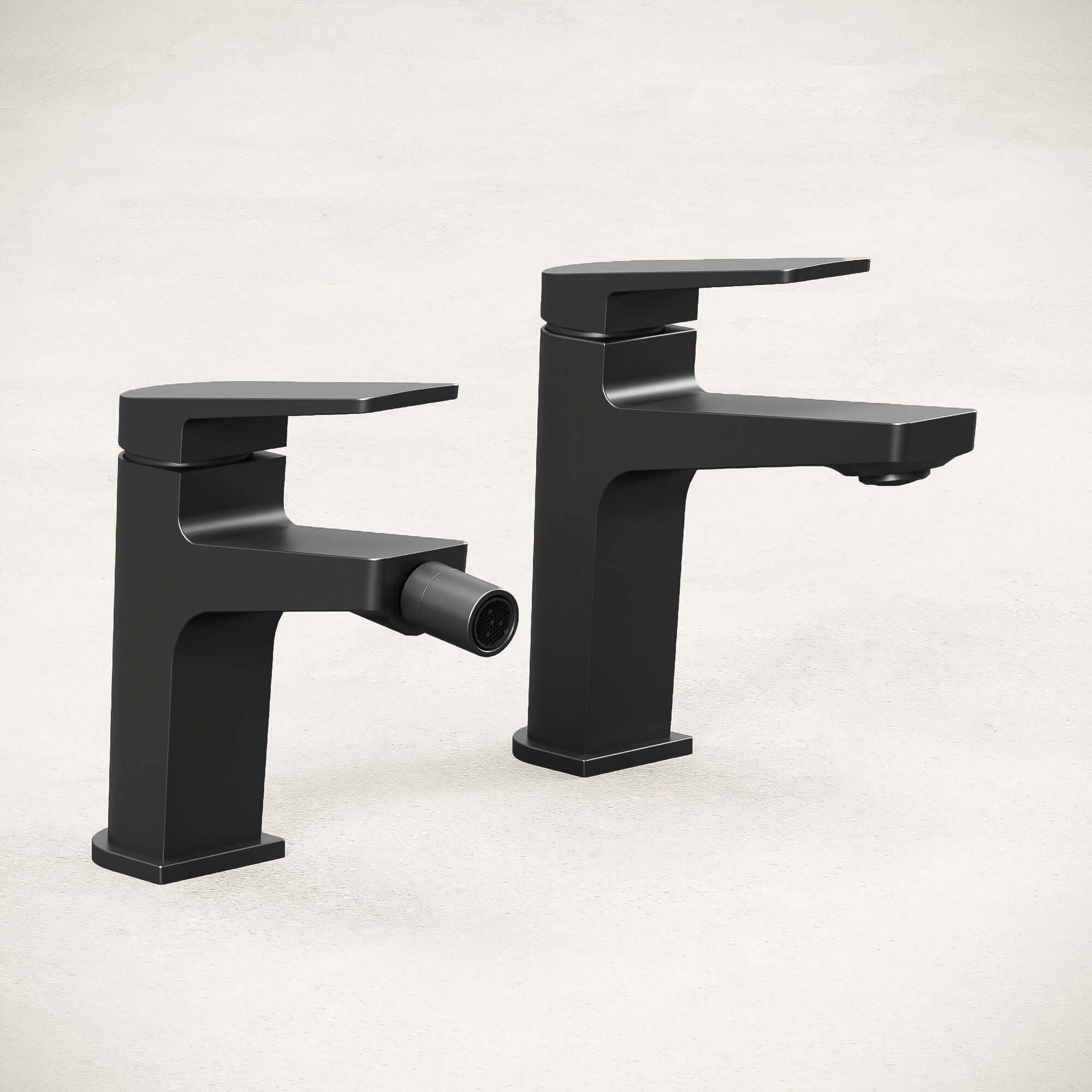 Set Miscelatori Lavabo e Bidet Con Piletta Click Clack Nero - Sun