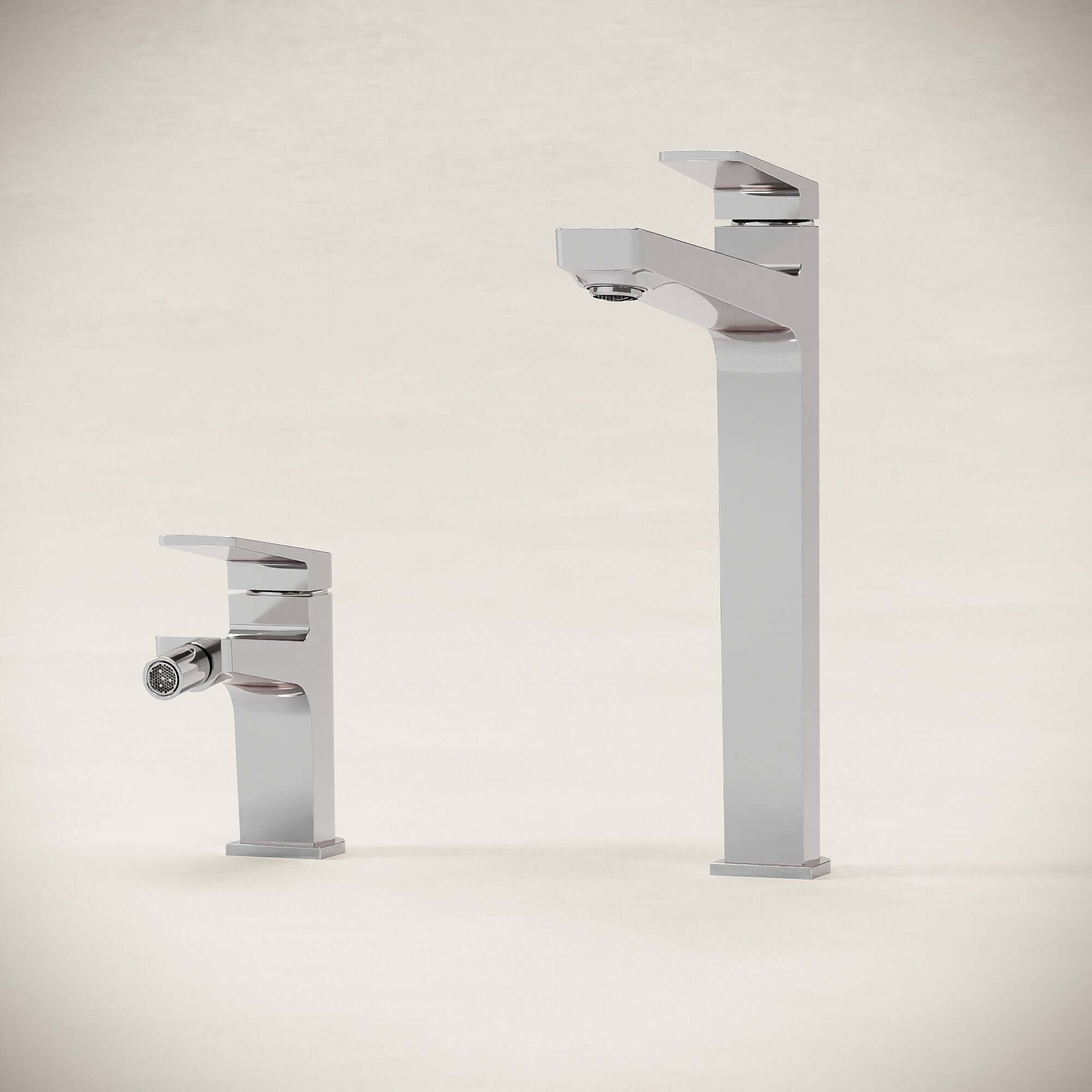 Set Miscelatori Lavabo Alto e Bidet Con Piletta Click Clack Cromo - Sun