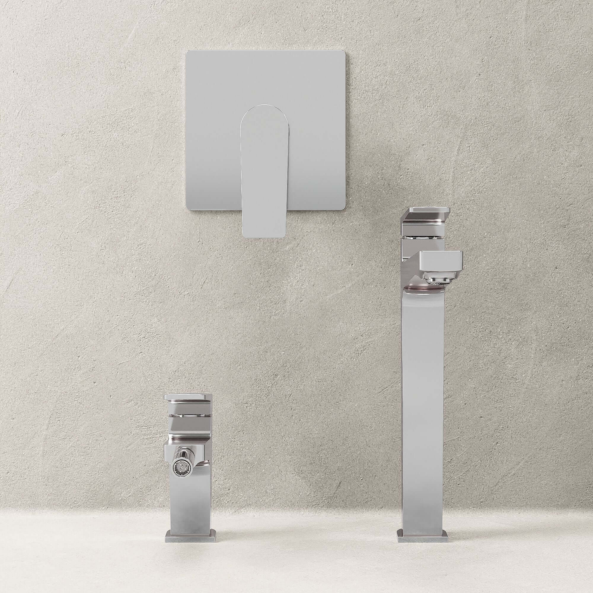 Set Rubinetteria Lavabo Alto Bidet e Doccia Con Piletta Click Clack Cromo - Sun