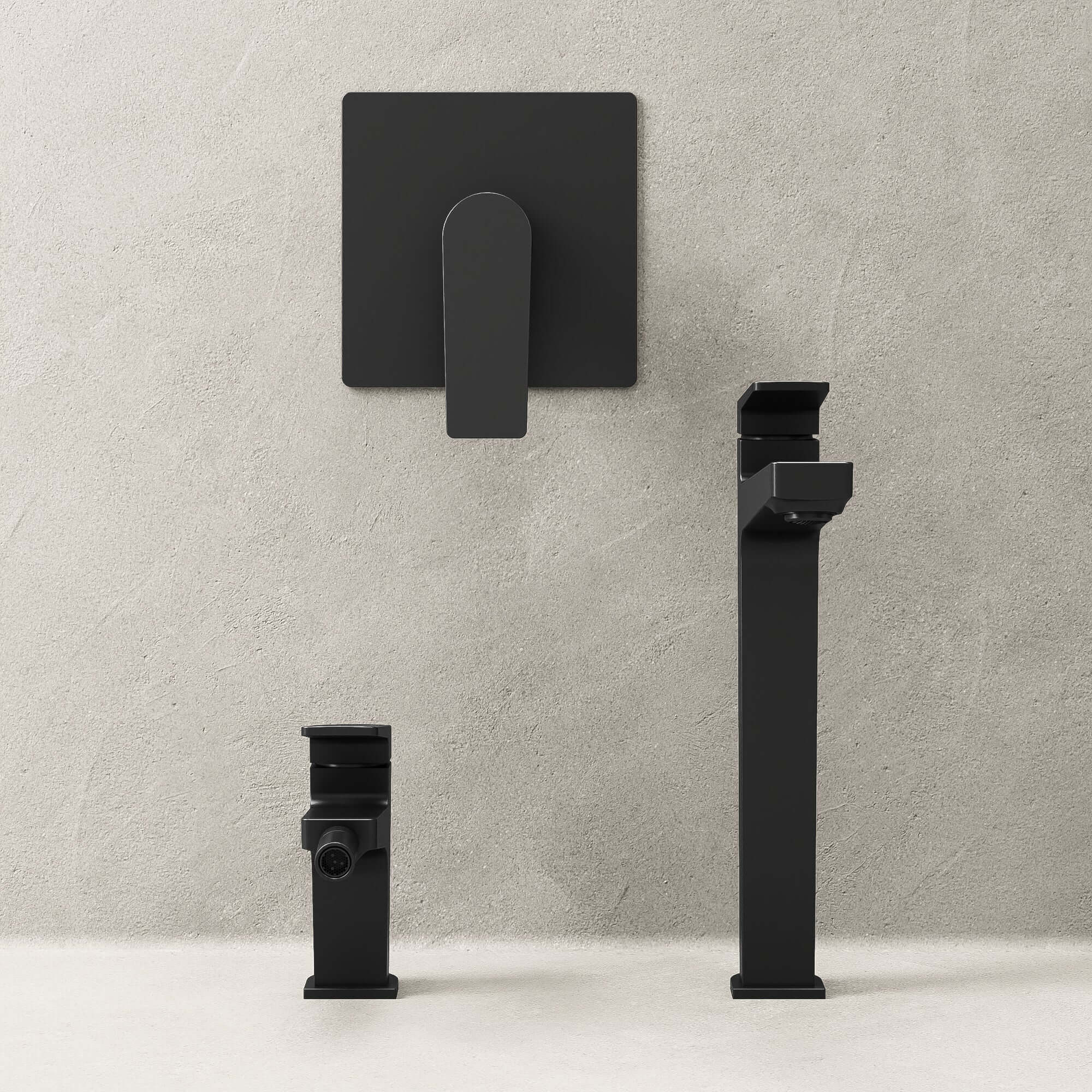 Set Rubinetteria Lavabo Alto Bidet e Doccia Con Piletta Click Clack Nero - Sun