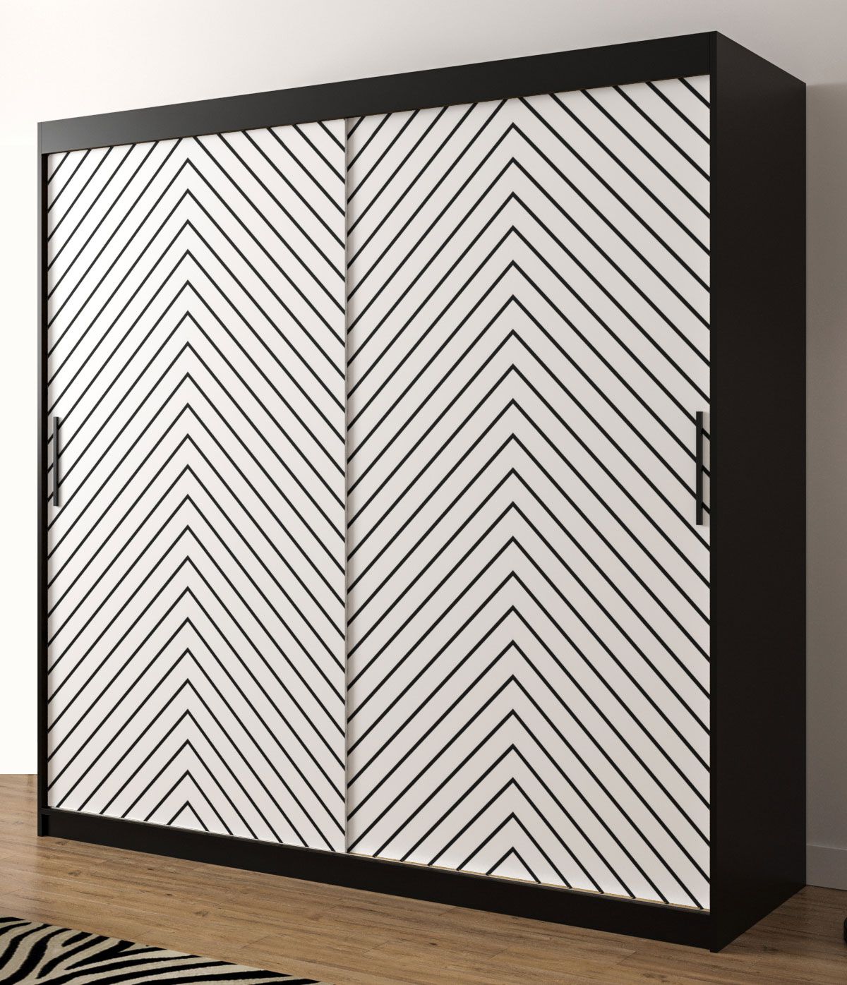 Armadio molto spazioso Mulhacen 66, nero opaco / bianco opaco - 200 x 200 x 62 cm (h x l x p), 10 scomparti e 2 barre appendiabiti