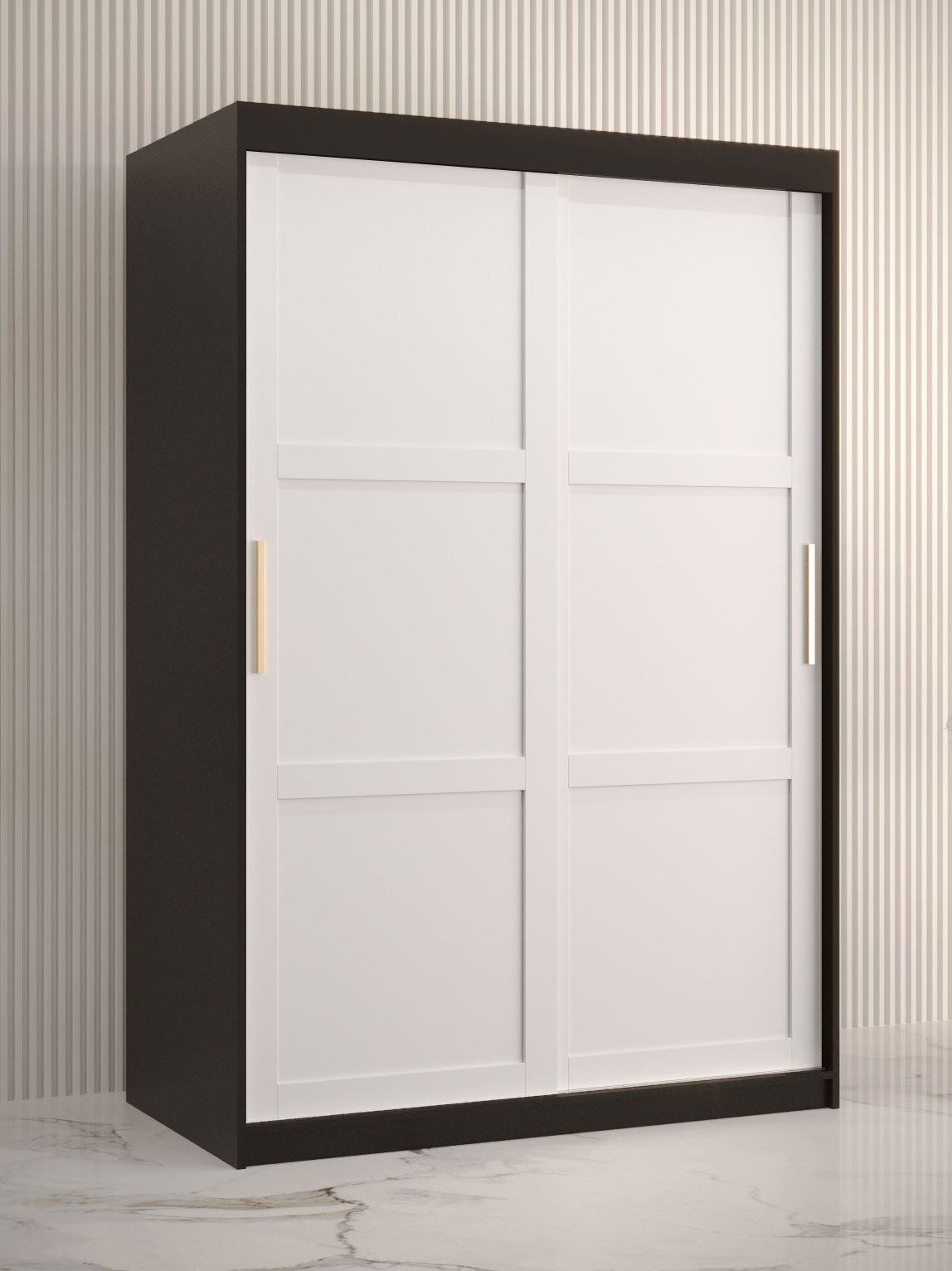 Armadio semplice Liskamm 07, nero opaco / bianco opaco - 200 x 120 x 62 cm (h x l x p), 5 scomparti e 2 barre appendiabiti