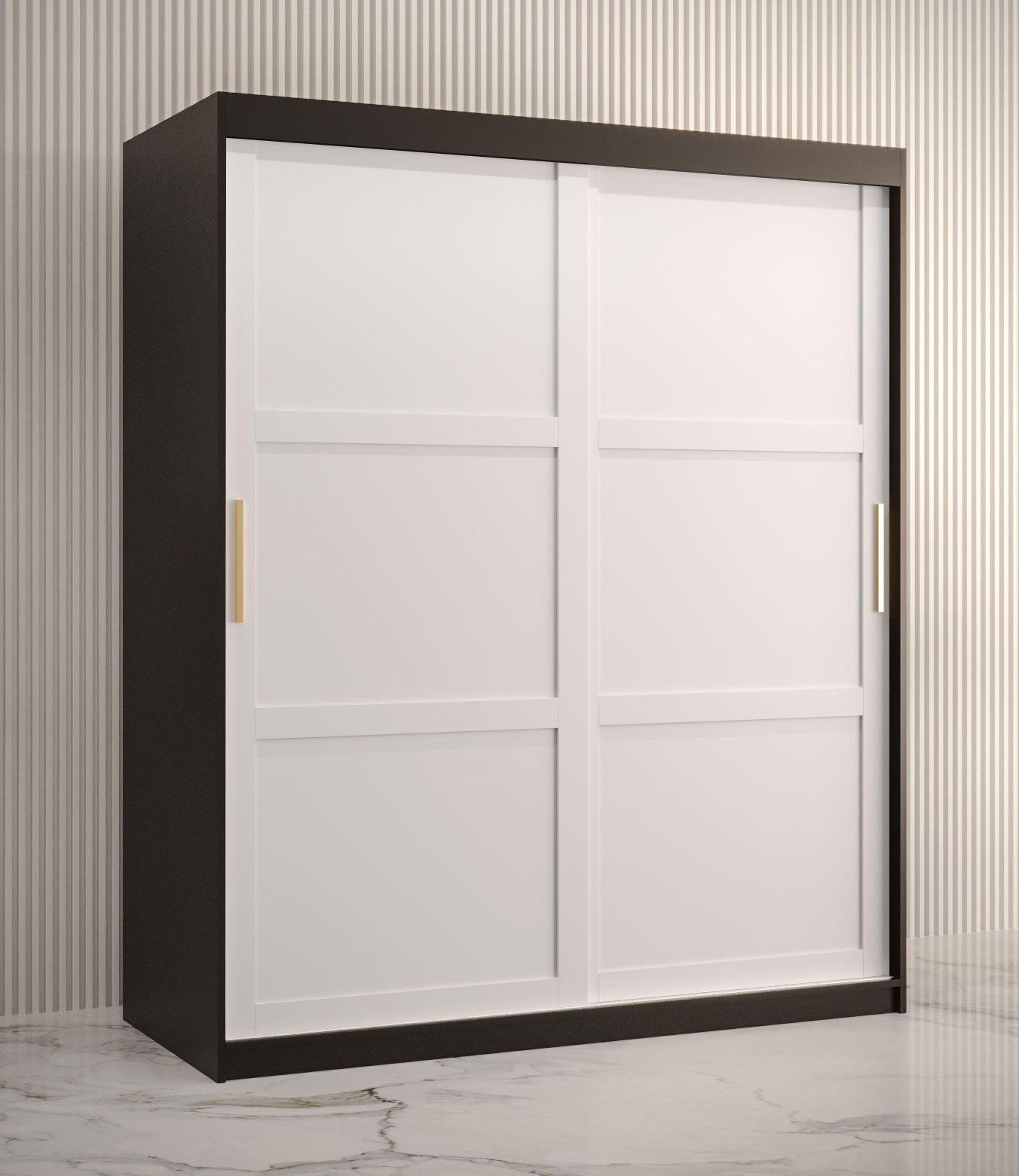 Elegante Armadio molto spaziosa Liskamm 11, nero opaco / bianco opaco - 200 x 150 x 62 cm (h x l x p), 5 scomparti e 2 barre appendiabiti