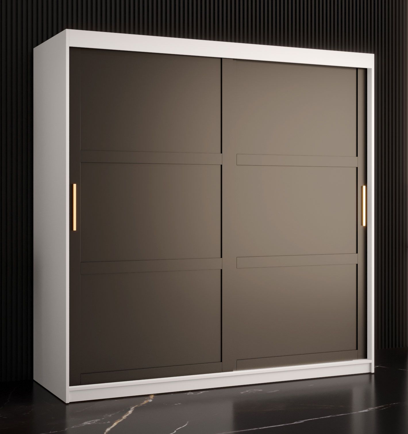 Elegante Armadio 10 scomparti Liskamm 14, bianco opaco / nero opaco - 200 x 180 x 62 cm (h x l x p), molto spazioso