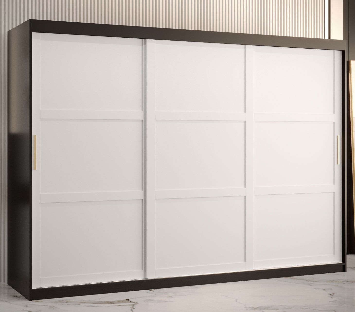 Grande Armadio 10 scomparti Liskamm 23, nero opaco / bianco opaco - 200 x 250 x 62 cm (h x l x p), con 2 barre appendiabiti