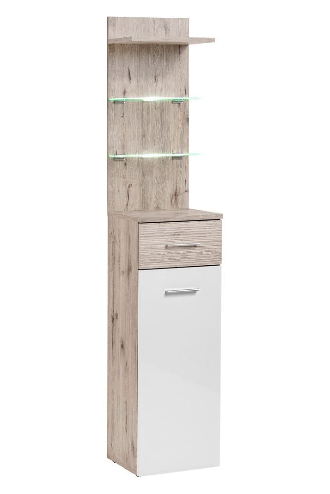 Armadio cassettiera Sviland 12, colore: rovere Wellington / bianco - dimensioni: 200 x 40 x 35 cm (A x L x P), con illuminazione LED