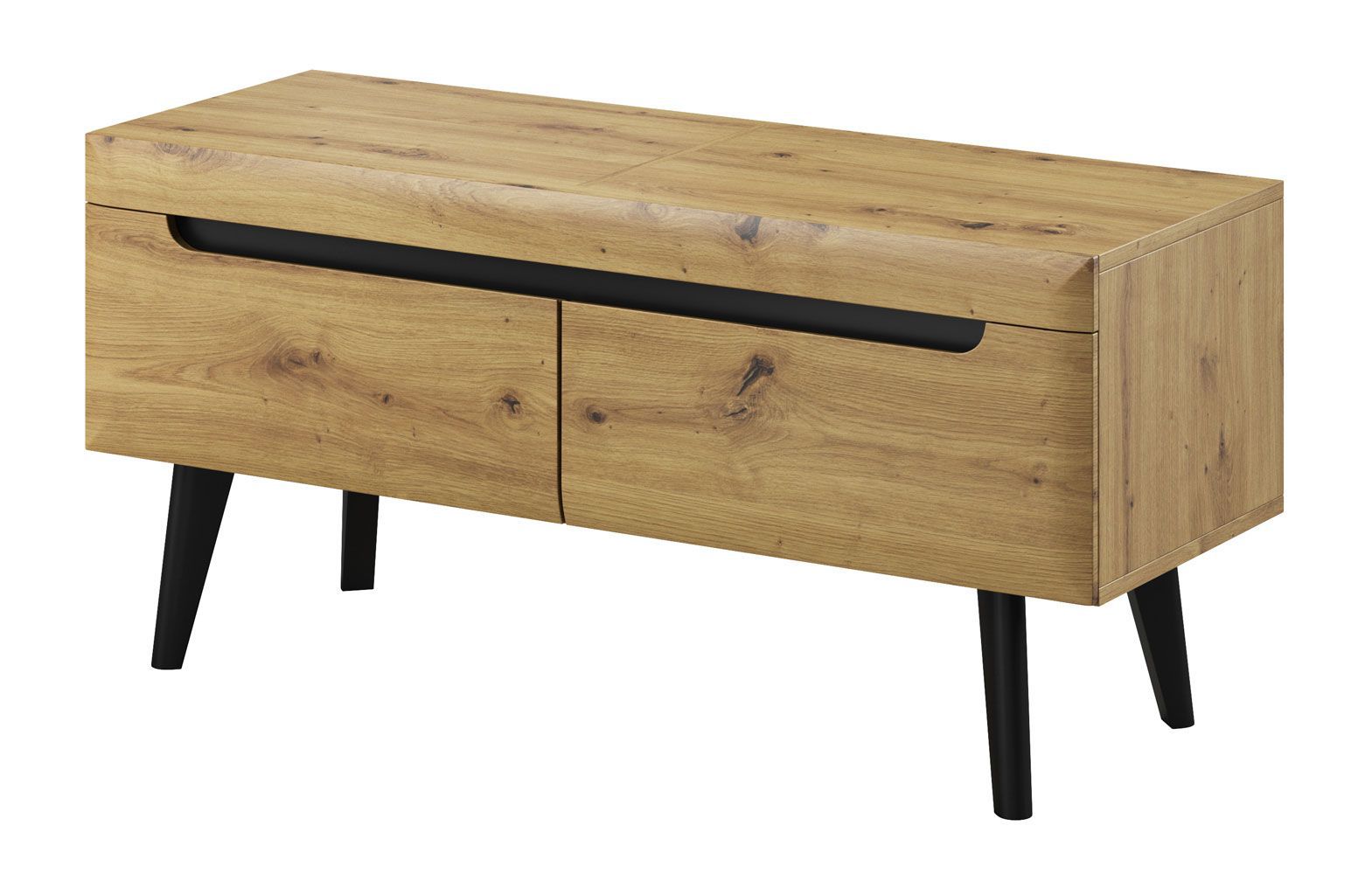 Base TV moderna con due cassetti Polmadie 02, colore: rovere Artisan / nero - Dimensioni: 50 x 107 x 40 cm (A x L x P)
