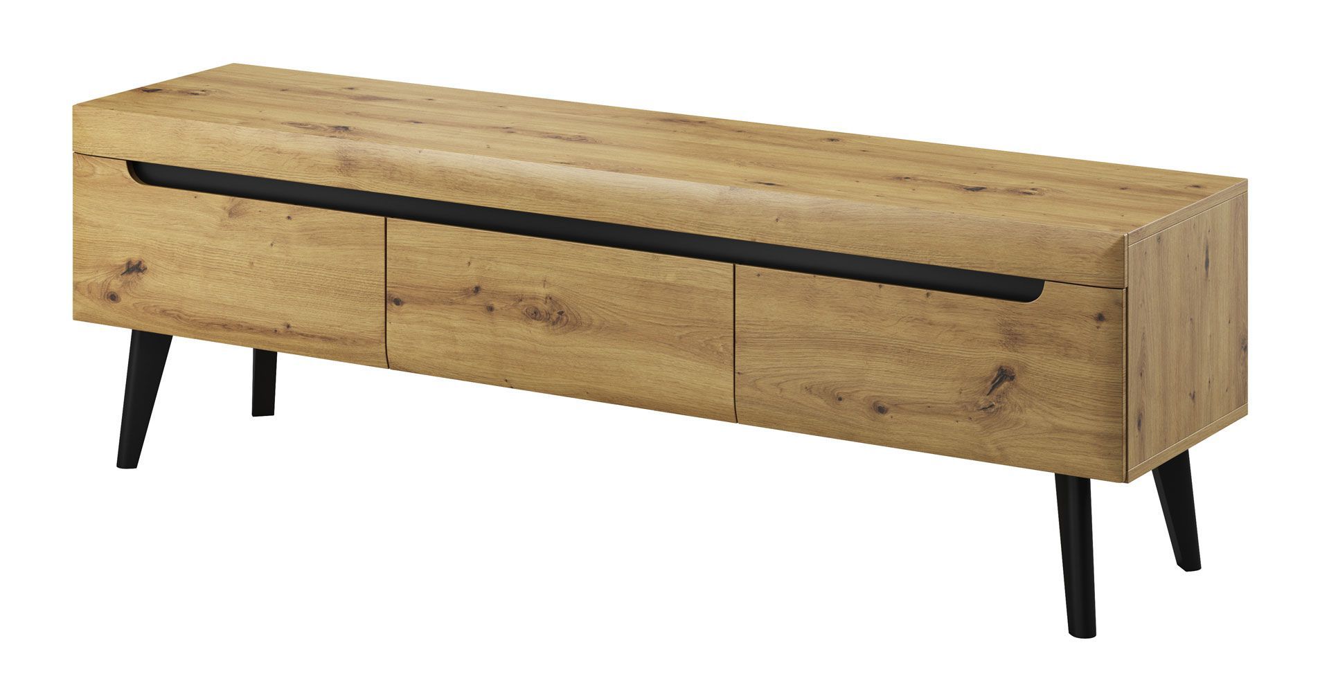 Base TV a tre cassetti Polmadie 03, colore: rovere Artisan / nero - Dimensioni: 50 x 160 x 40 cm (A x L x P)