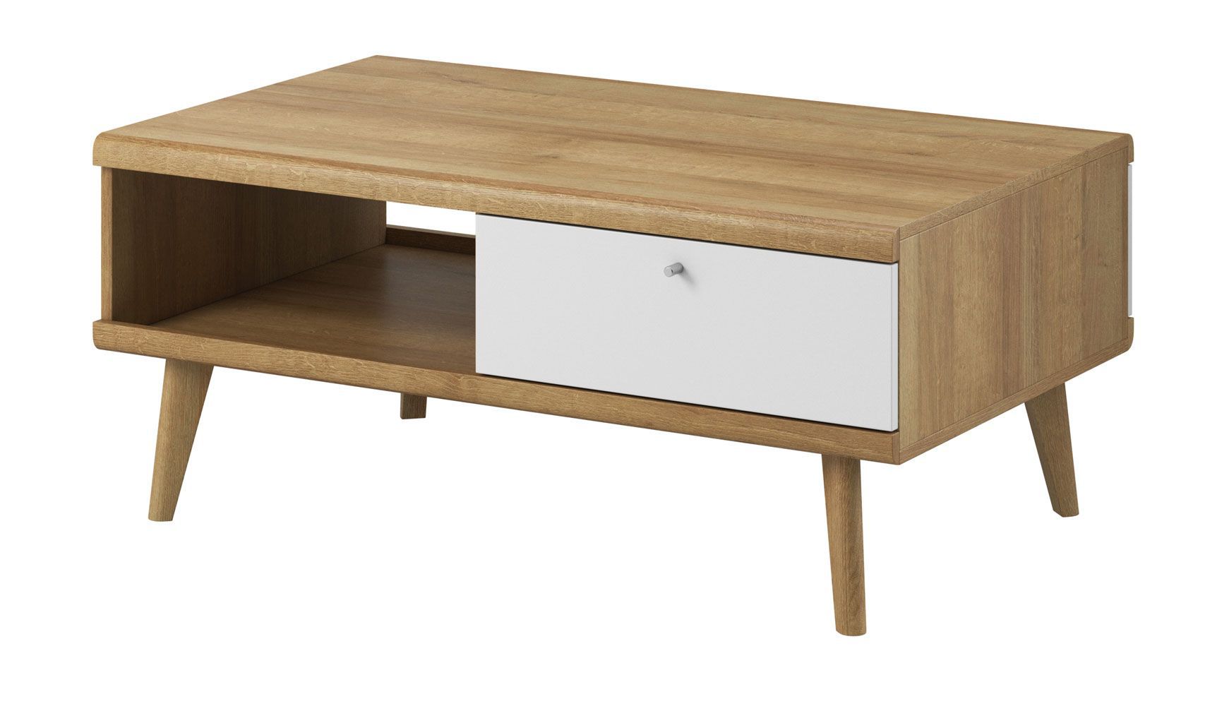 Tavolino Maryhill 01, Colore: Rovere Riviera / Bianco - Dimensioni: 46 x 107 x 67 cm (A x L x P)