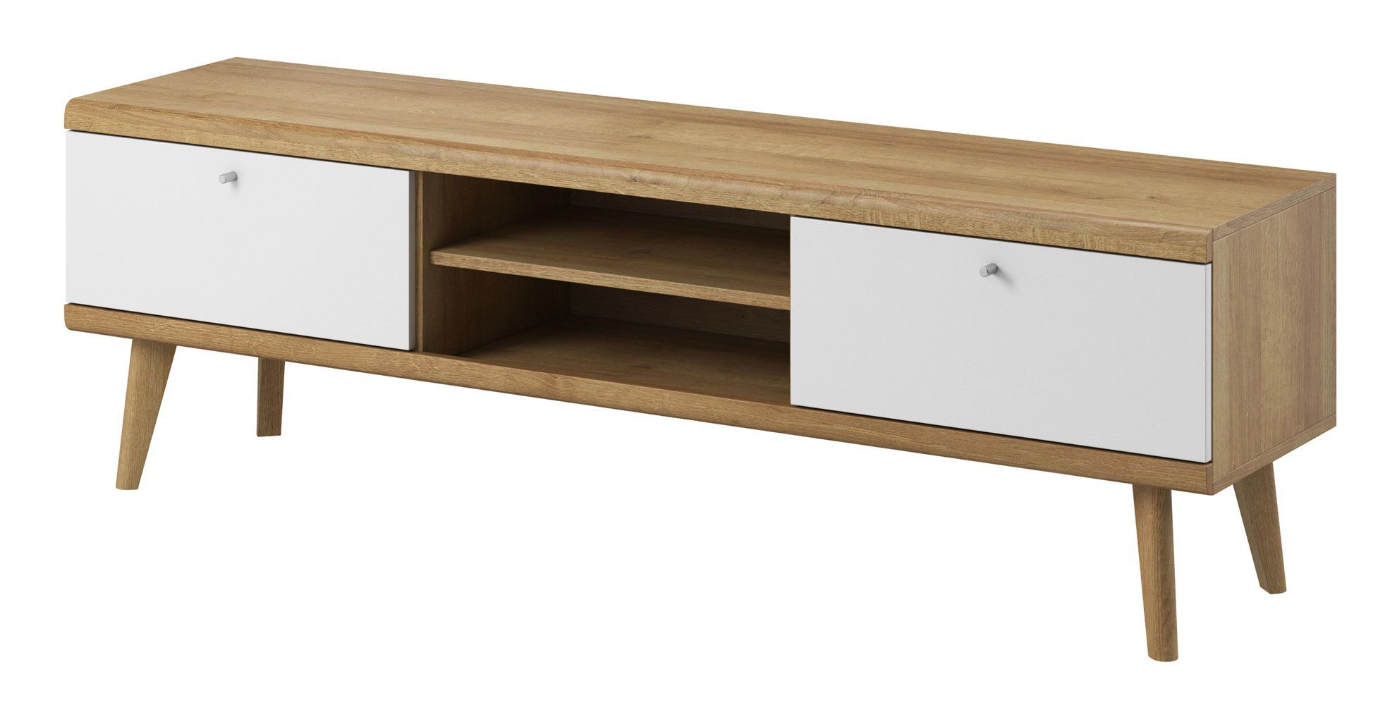 Base TV Maryhill 04, colore: Rovere Riviera / Bianco - Dimensioni: 50 x 160 x 40 cm (A x L x P)