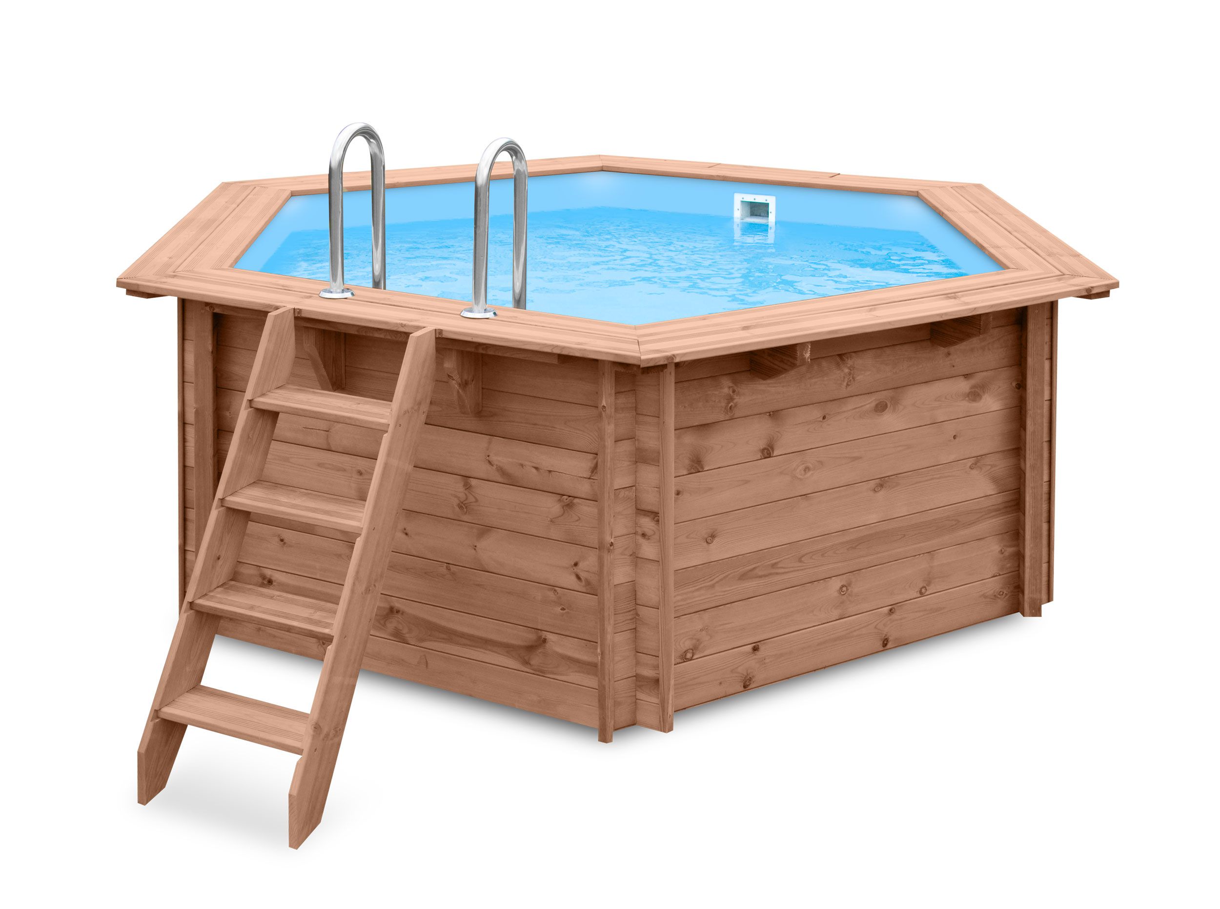 Piscina in legno Verano 01 - pino impregnato a pressione - misure (cm): 307 x 355 x 116 (l x p x h), incl. pompa e filtro a sabbia